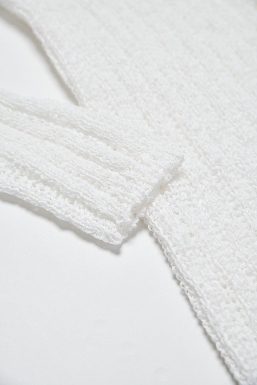 鏤空編織微透感V領開襟針織外套-白