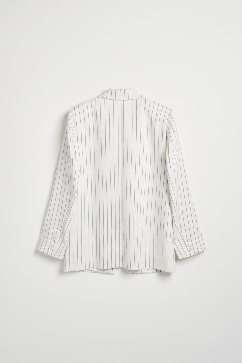 中長版墊肩直條紋西裝外套-卡其