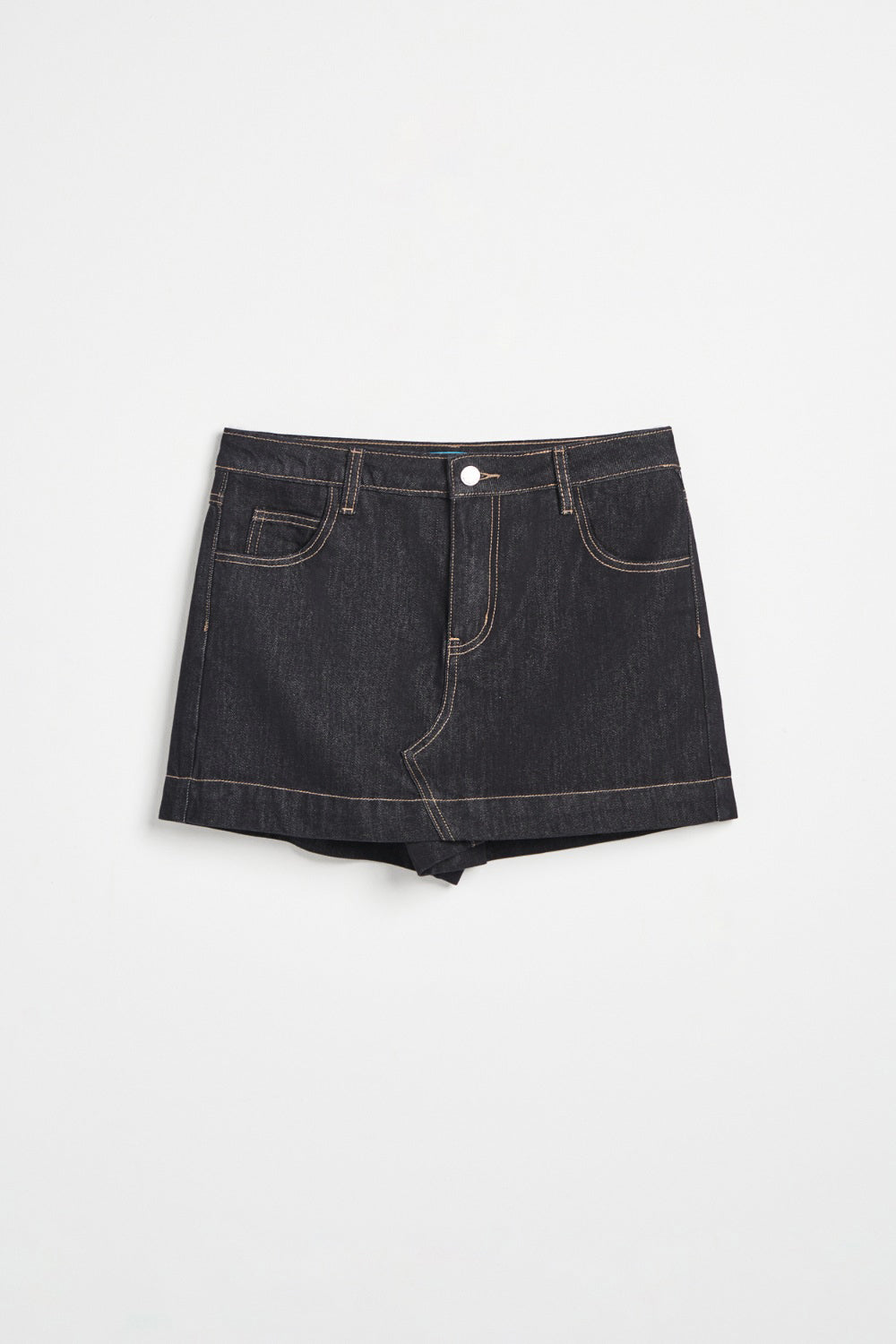 中低腰配色壓線丹寧牛仔裙褲-黑