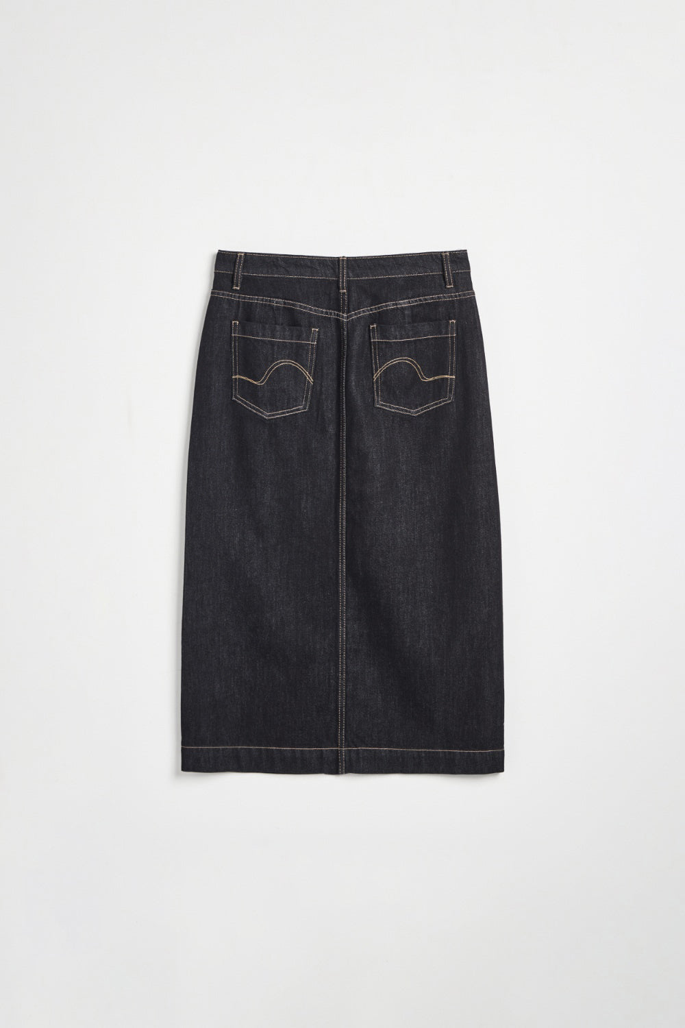 斜門襟開叉配色壓線丹寧牛仔長裙-黑