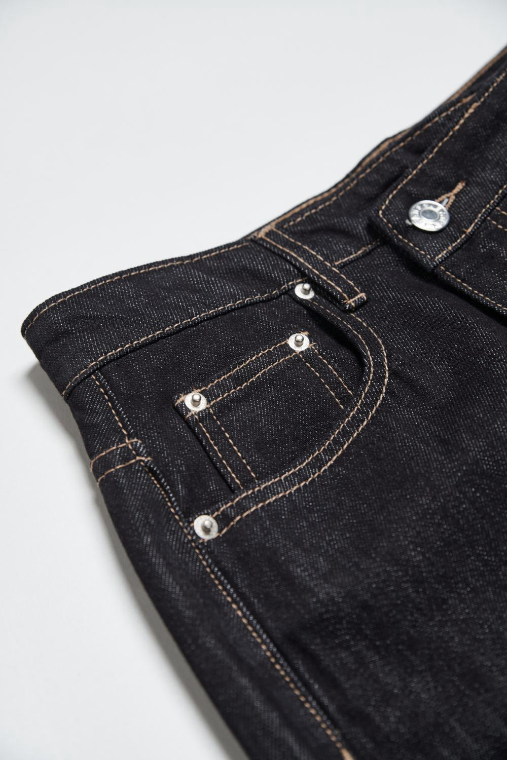 斜門襟開叉配色壓線丹寧牛仔長裙-黑