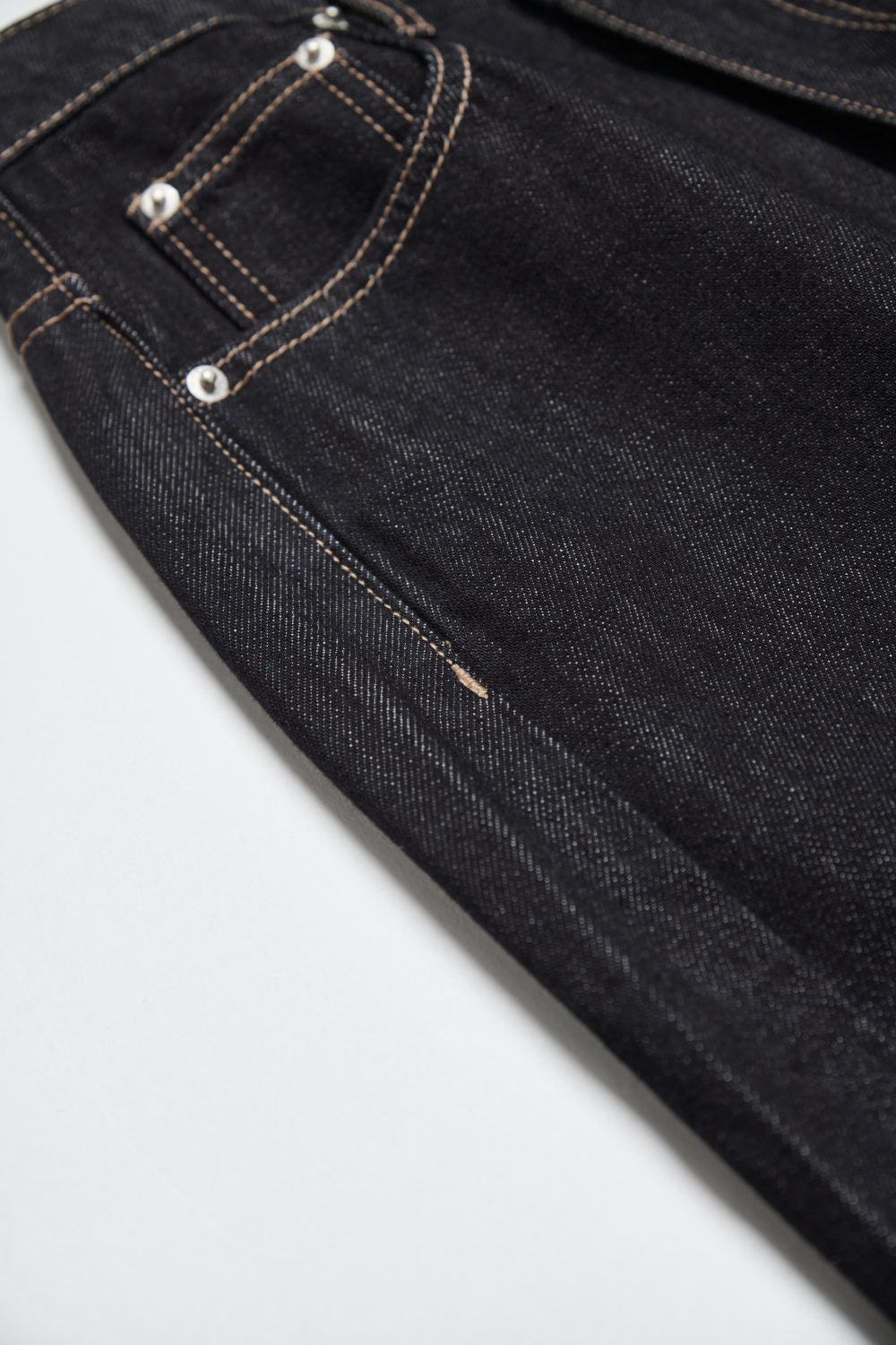 斜門襟開叉配色壓線丹寧牛仔長裙-黑