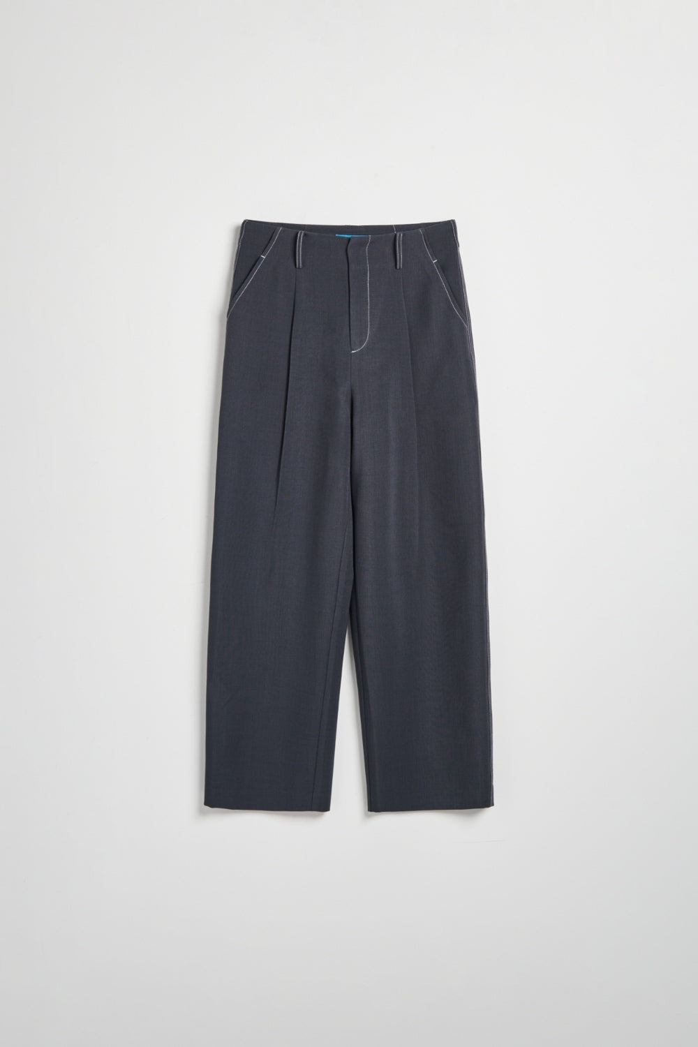 挺感配色壓線抓褶長褲-灰