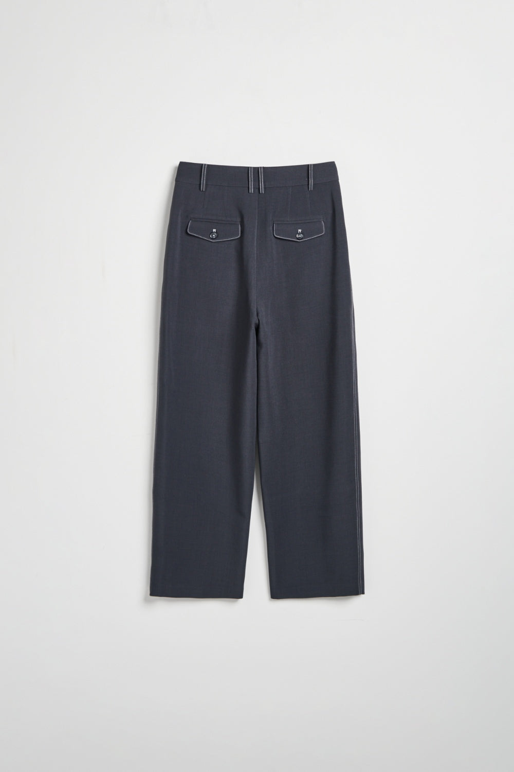 挺感配色壓線抓褶長褲-灰