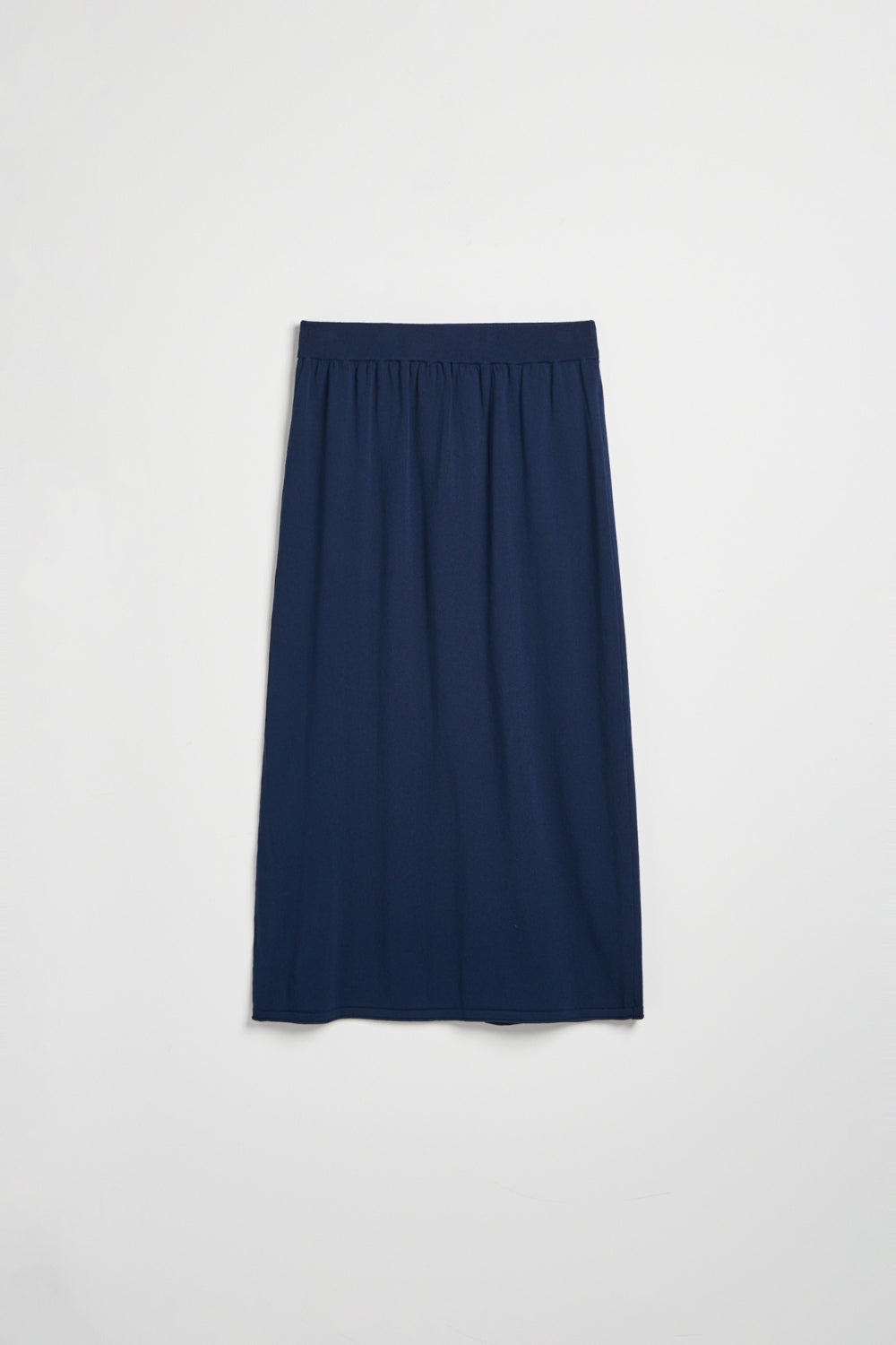 百搭捲邊裙襬針織長裙-藍色