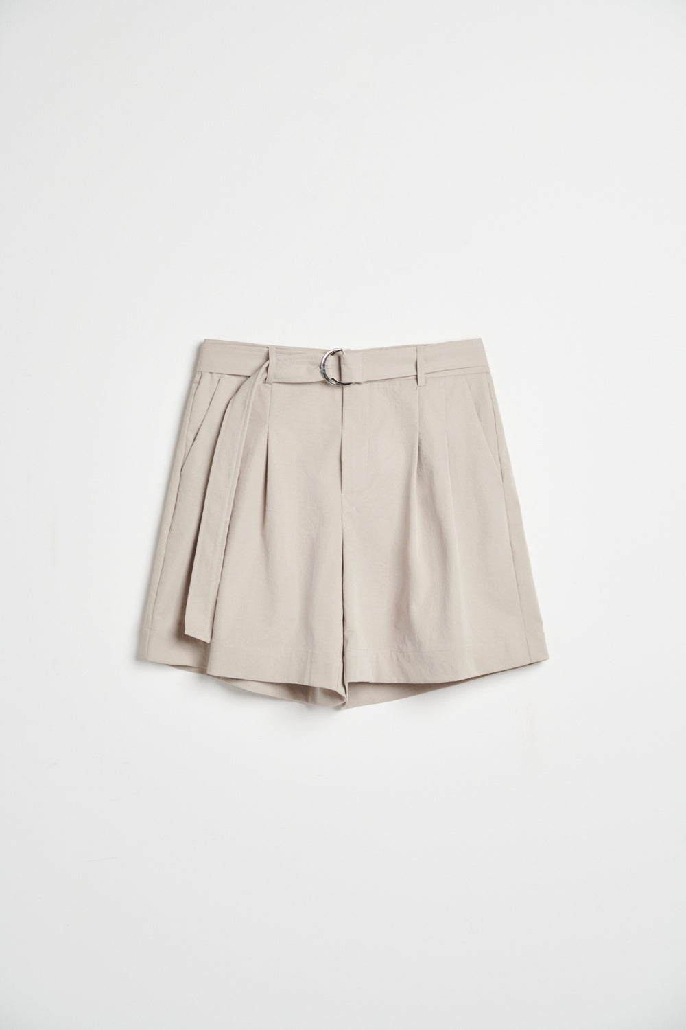 抓褶A-LINE寬短褲(附腰帶)-卡其