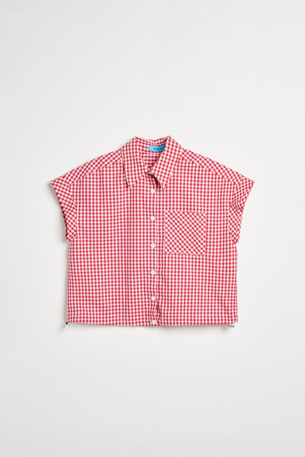 格紋束口下襬短襯衫-紅色