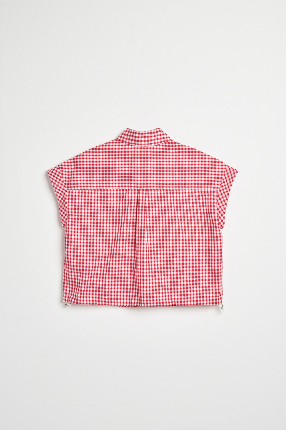 格紋束口下襬短襯衫-紅色