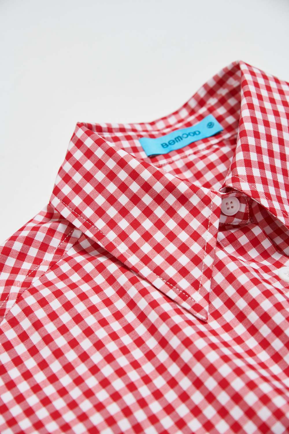 格紋束口下襬短襯衫-紅色