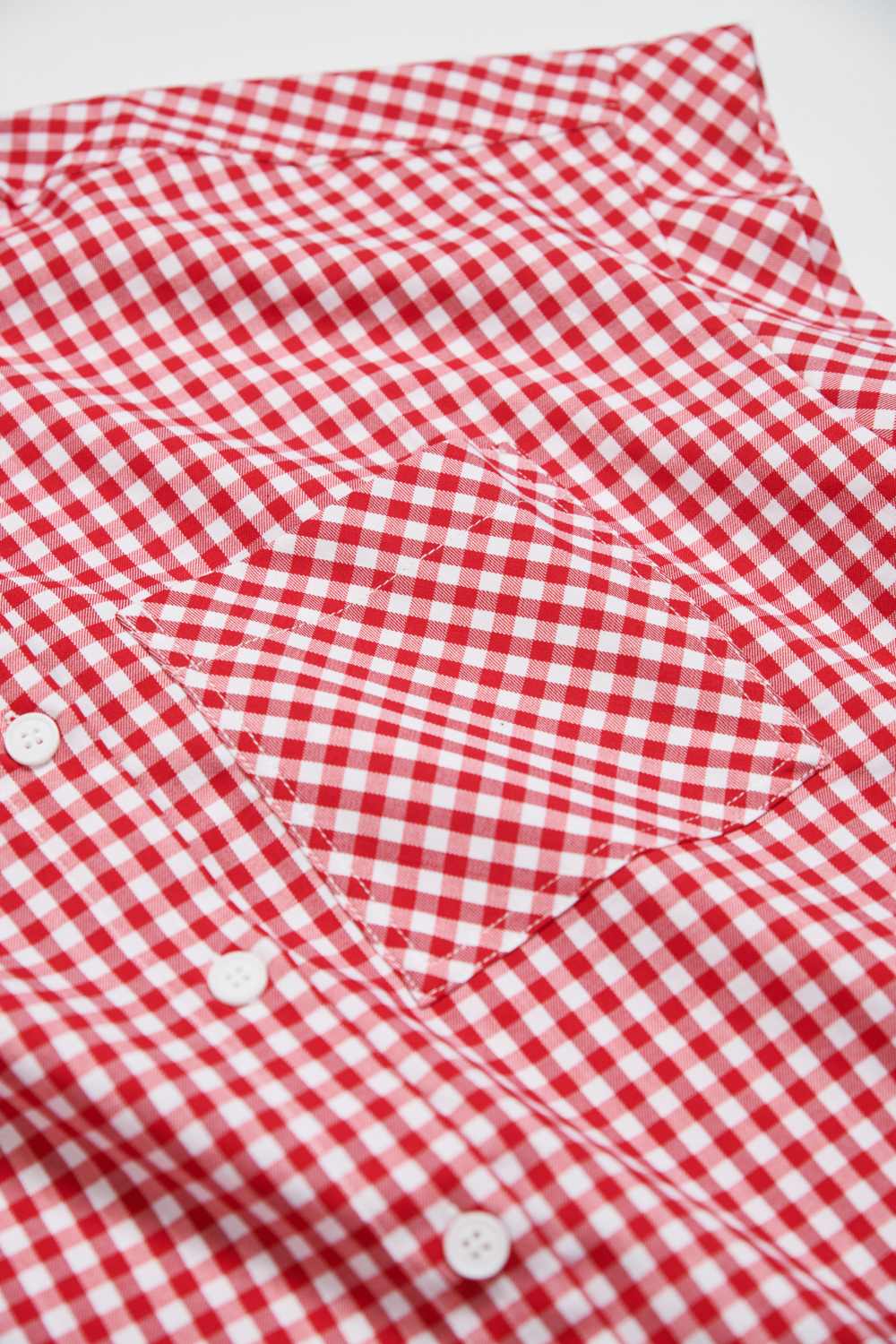 格紋束口下襬短襯衫-紅色