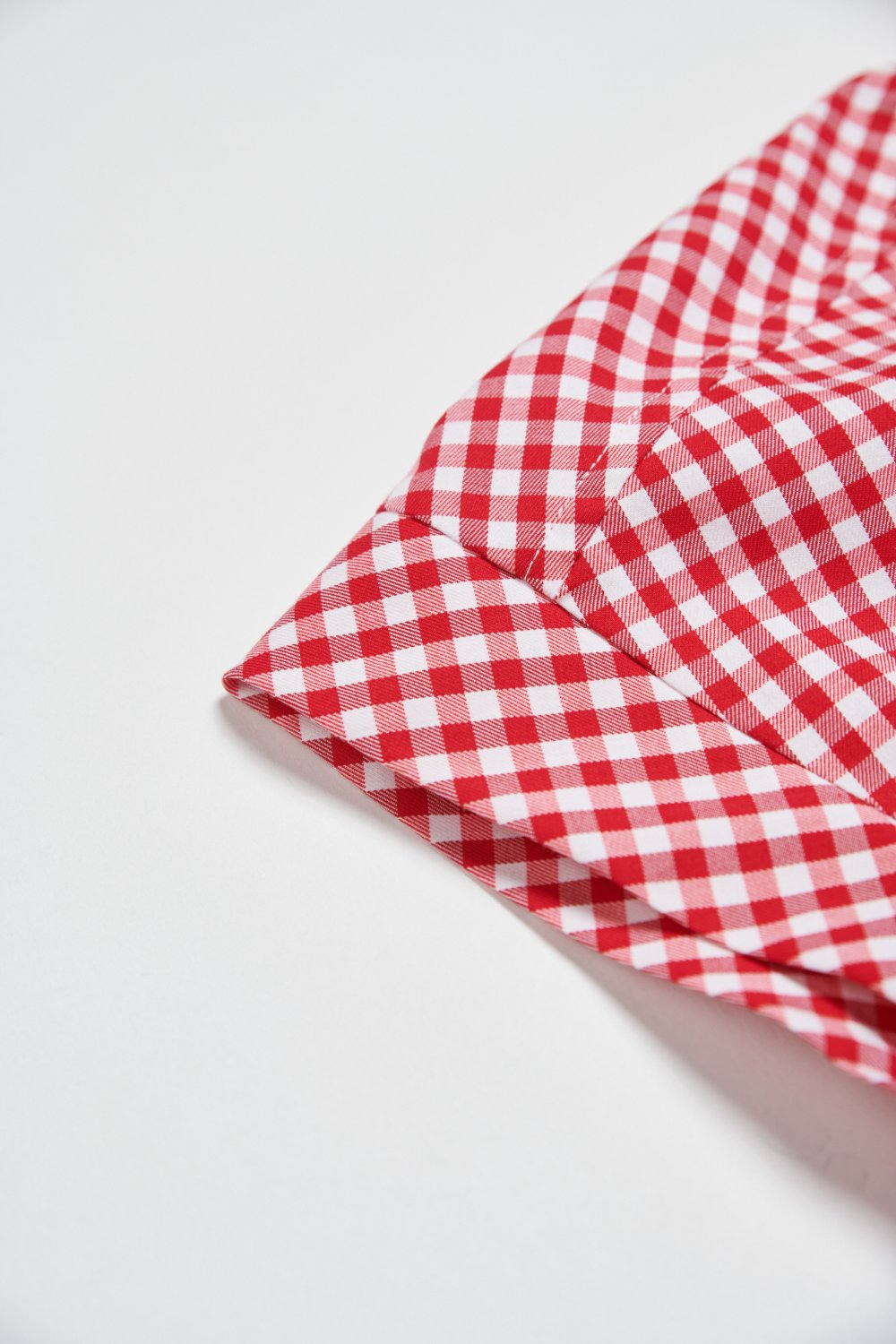 格紋束口下襬短襯衫-紅色