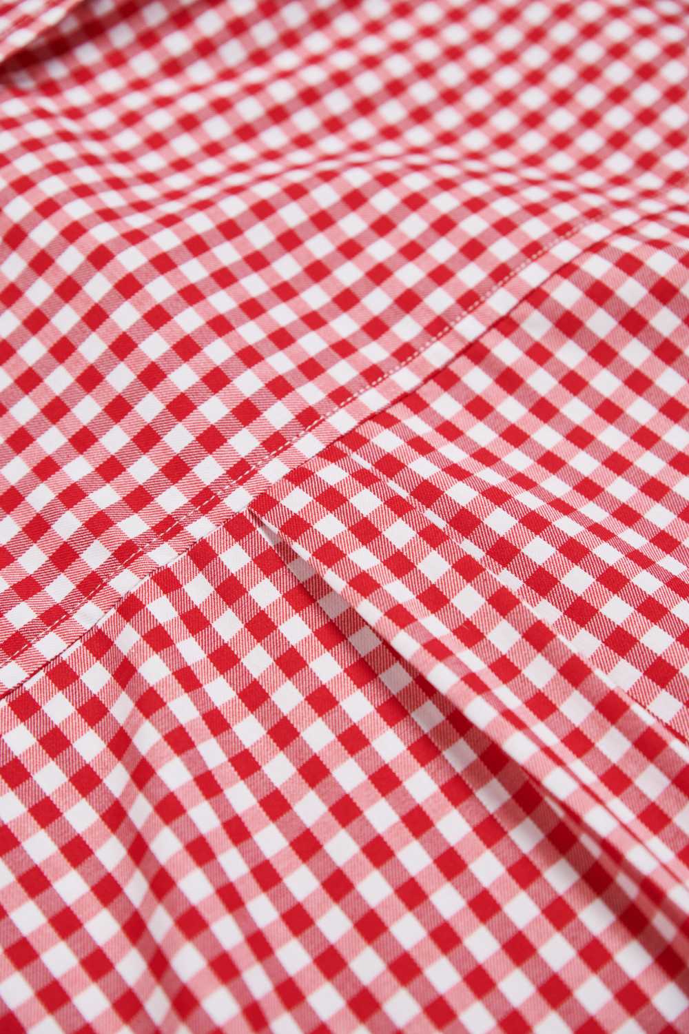 格紋束口下襬短襯衫-紅色