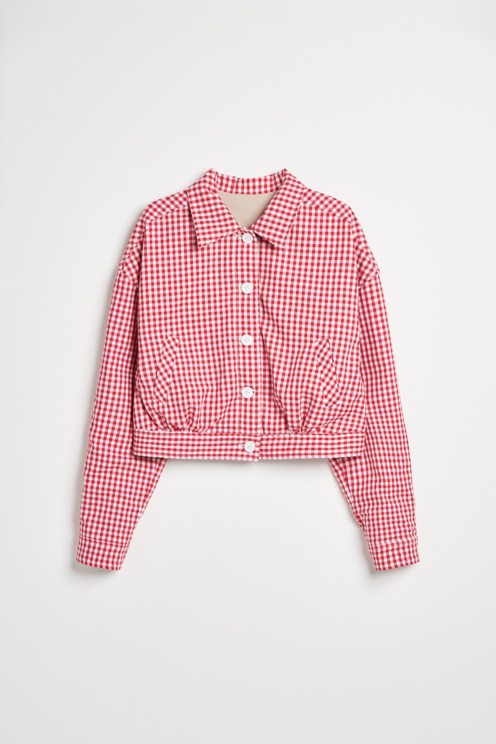 格紋短版雙面穿外套-紅色