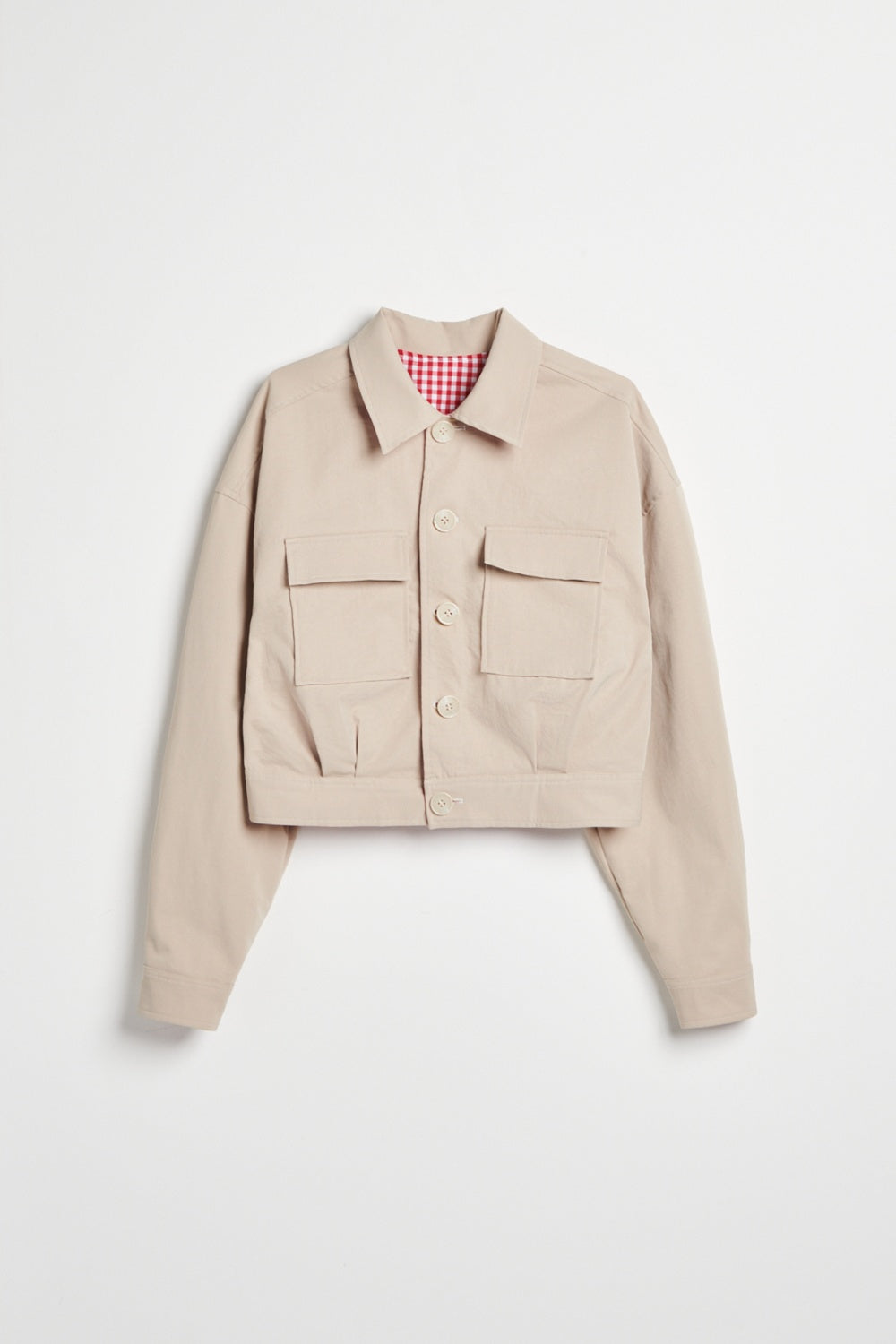 格紋短版雙面穿外套-紅色