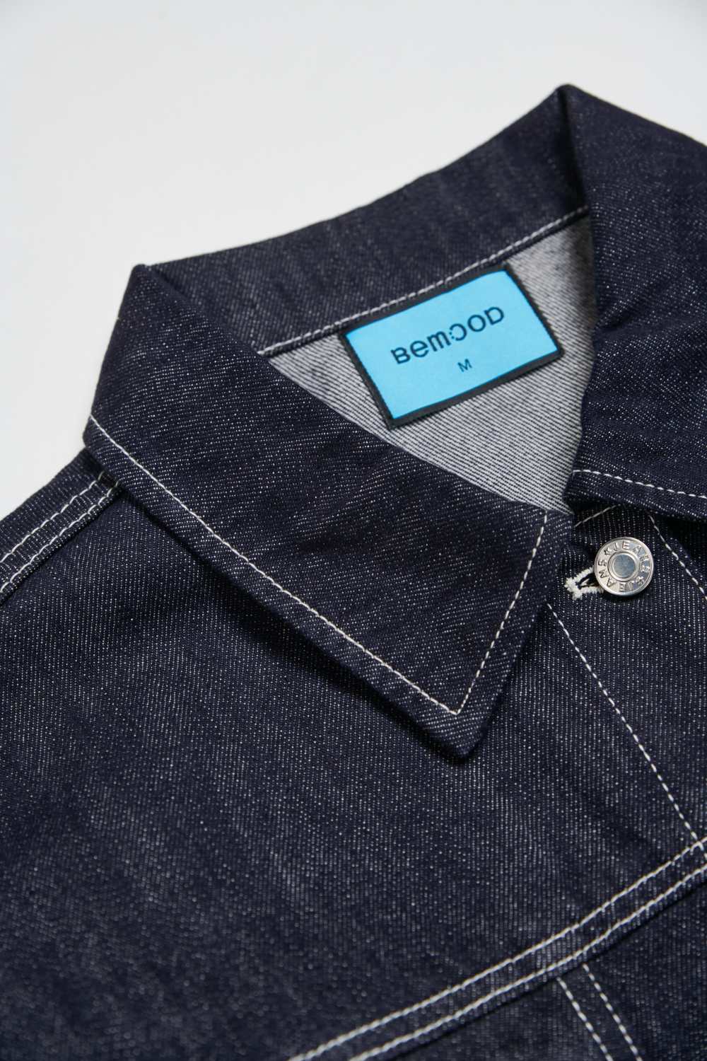 落肩配色壓線丹寧牛仔外套-藏青