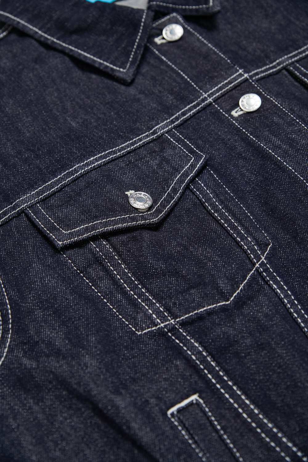 落肩配色壓線丹寧牛仔外套-藏青