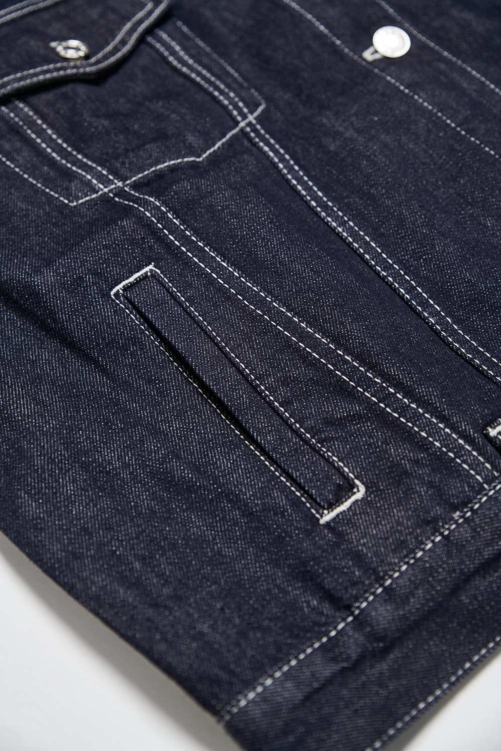 落肩配色壓線丹寧牛仔外套-藏青