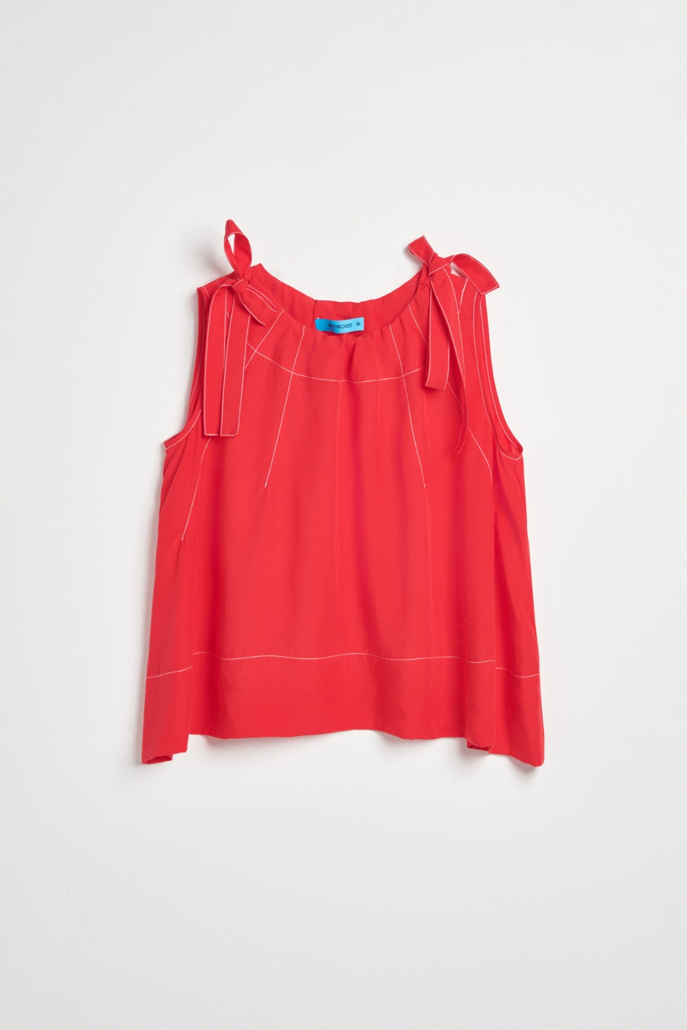 蝴蝶結造型傘襬無袖上衣-紅色