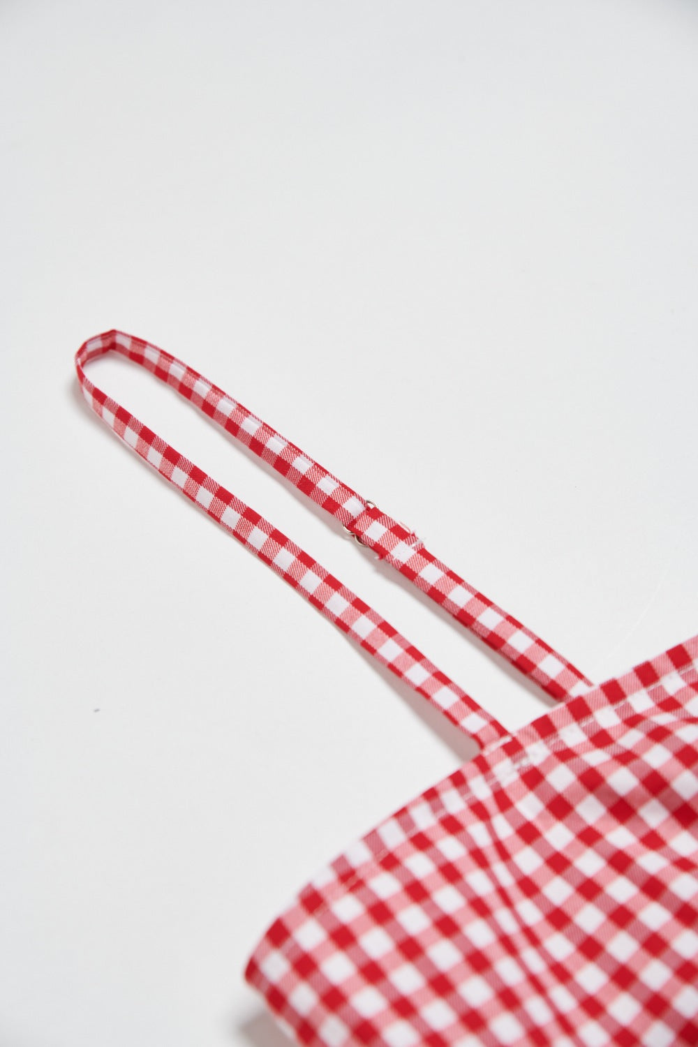 平口格紋細肩帶上衣-紅色