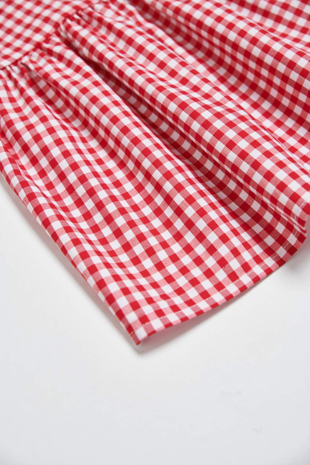 平口格紋細肩帶上衣-紅色