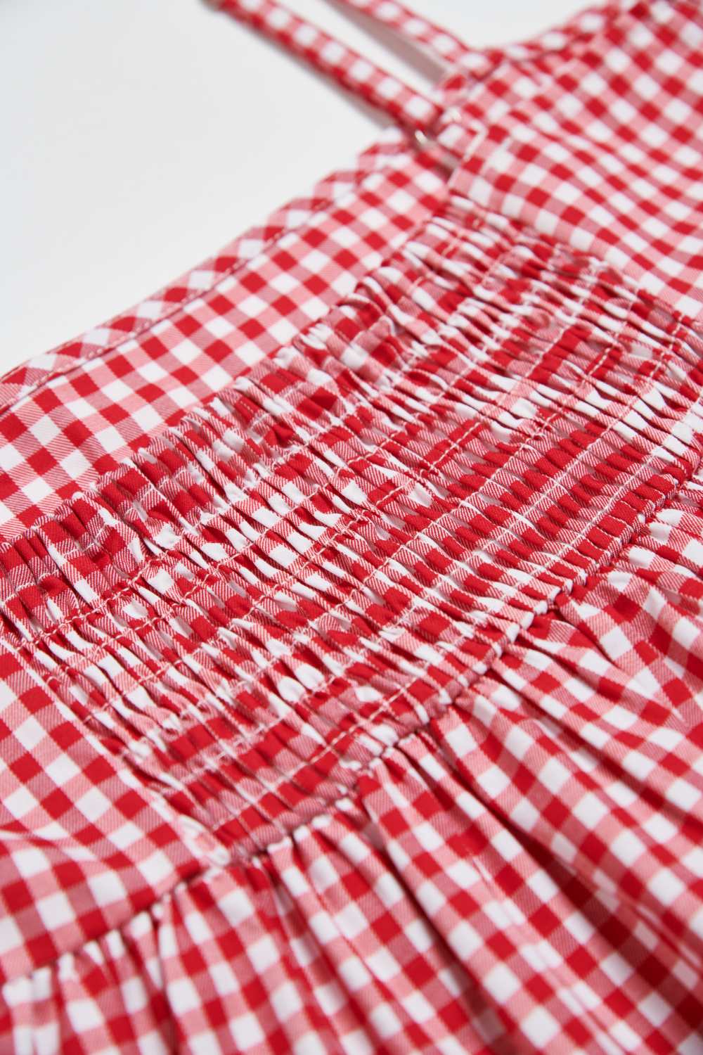 平口格紋細肩帶上衣-紅色