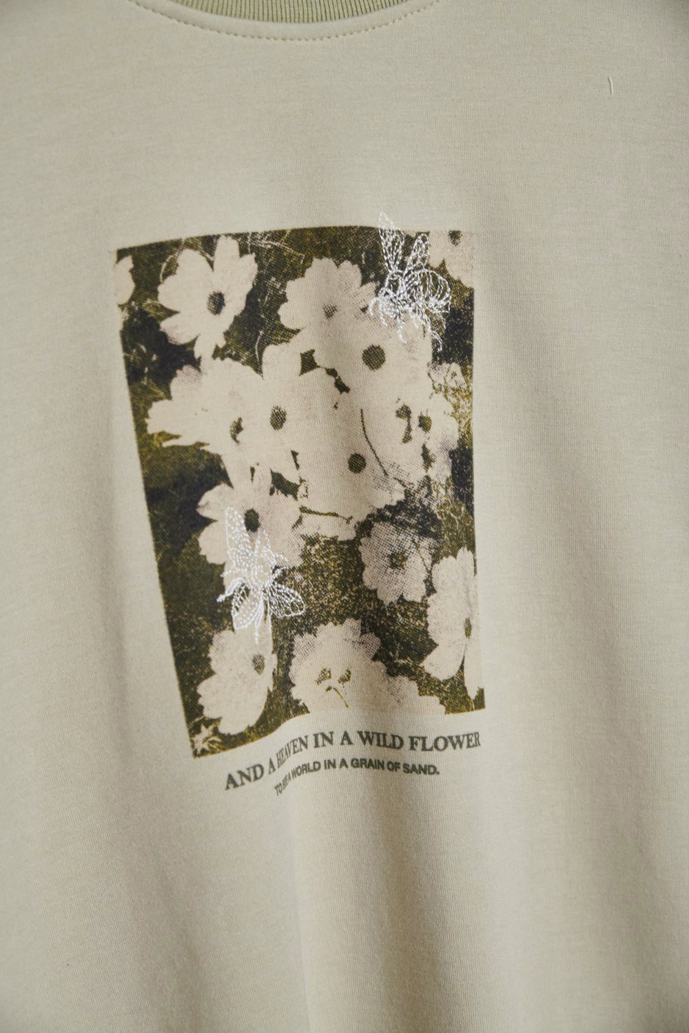 UNISEX男女共版- 花朵印花立體刺繡寬版TEE上衣-綠色