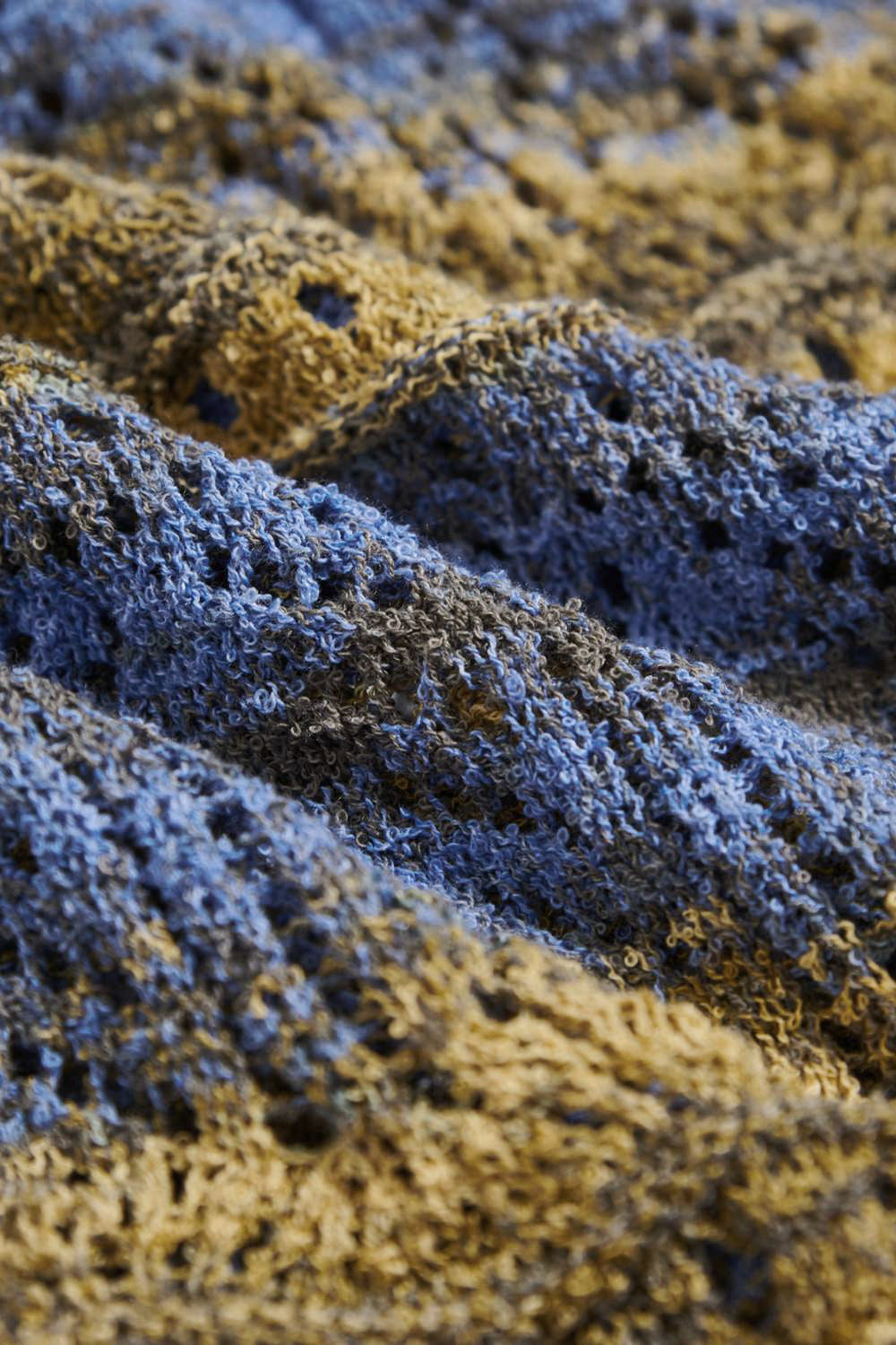 漸層配色鏤空織紋針織毛衣上衣(附綁帶)-藍色