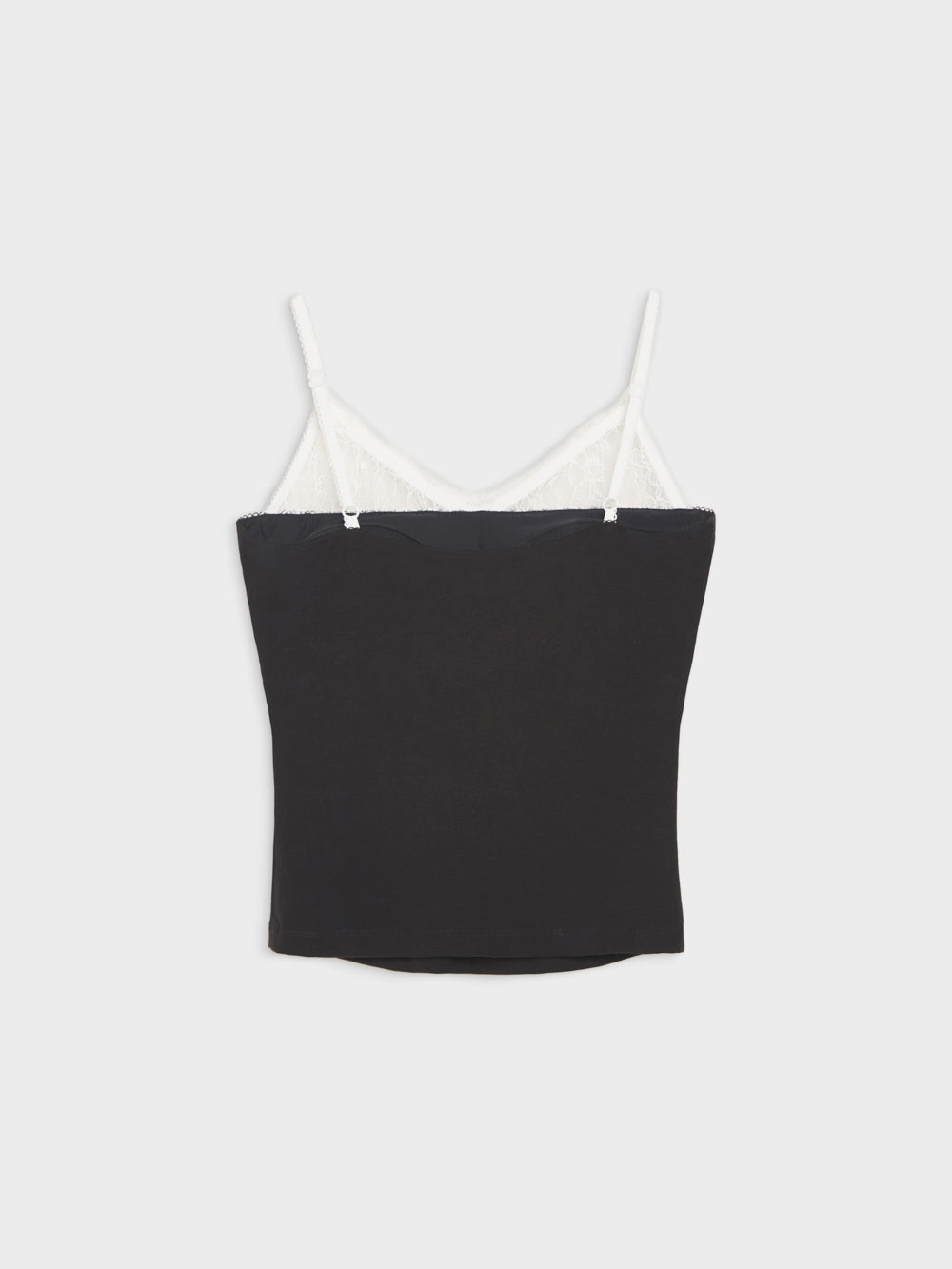 蕾絲拼接可調式細肩帶背心-黑