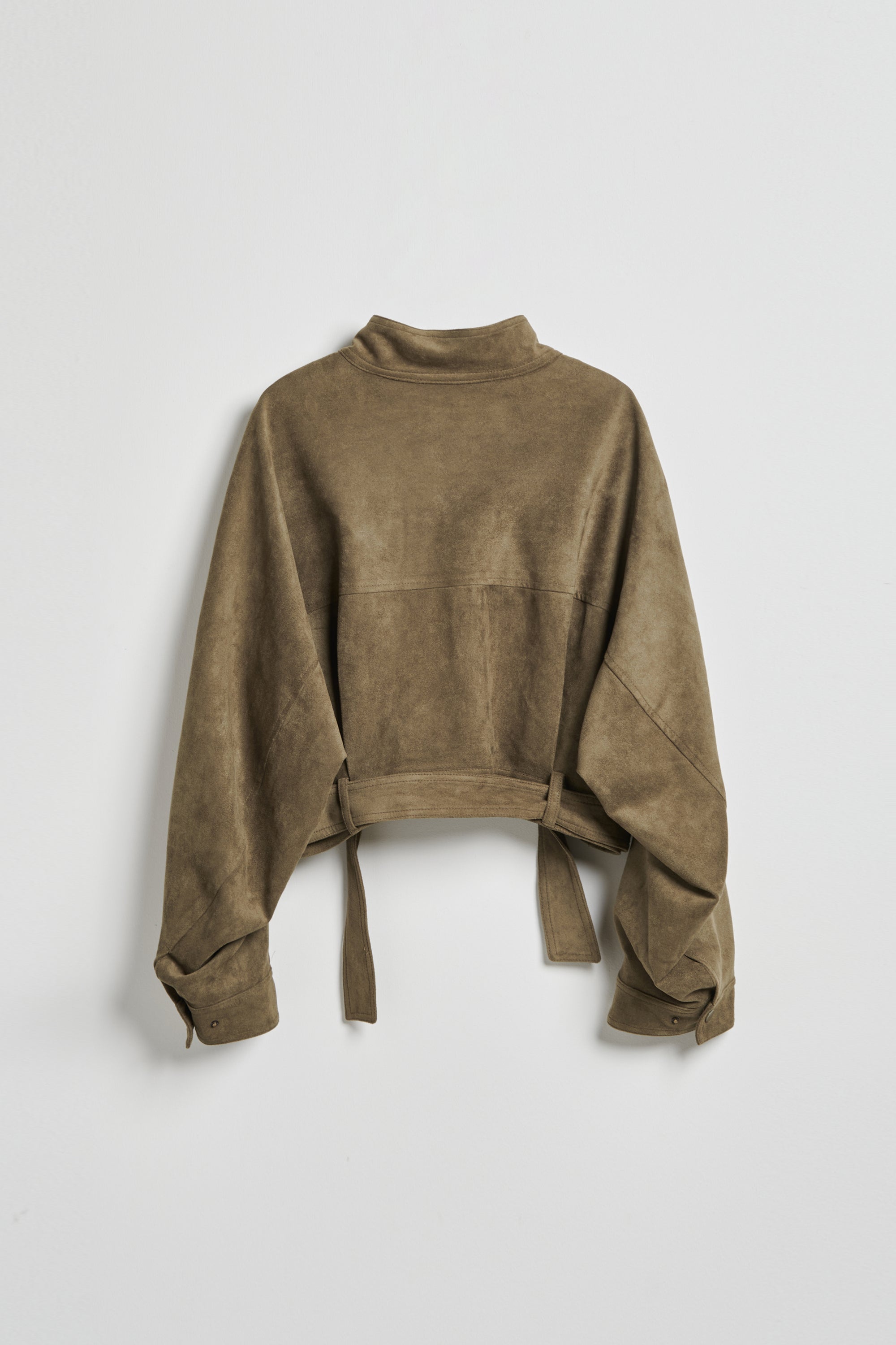 立領麂皮絨夾克外套-綠色