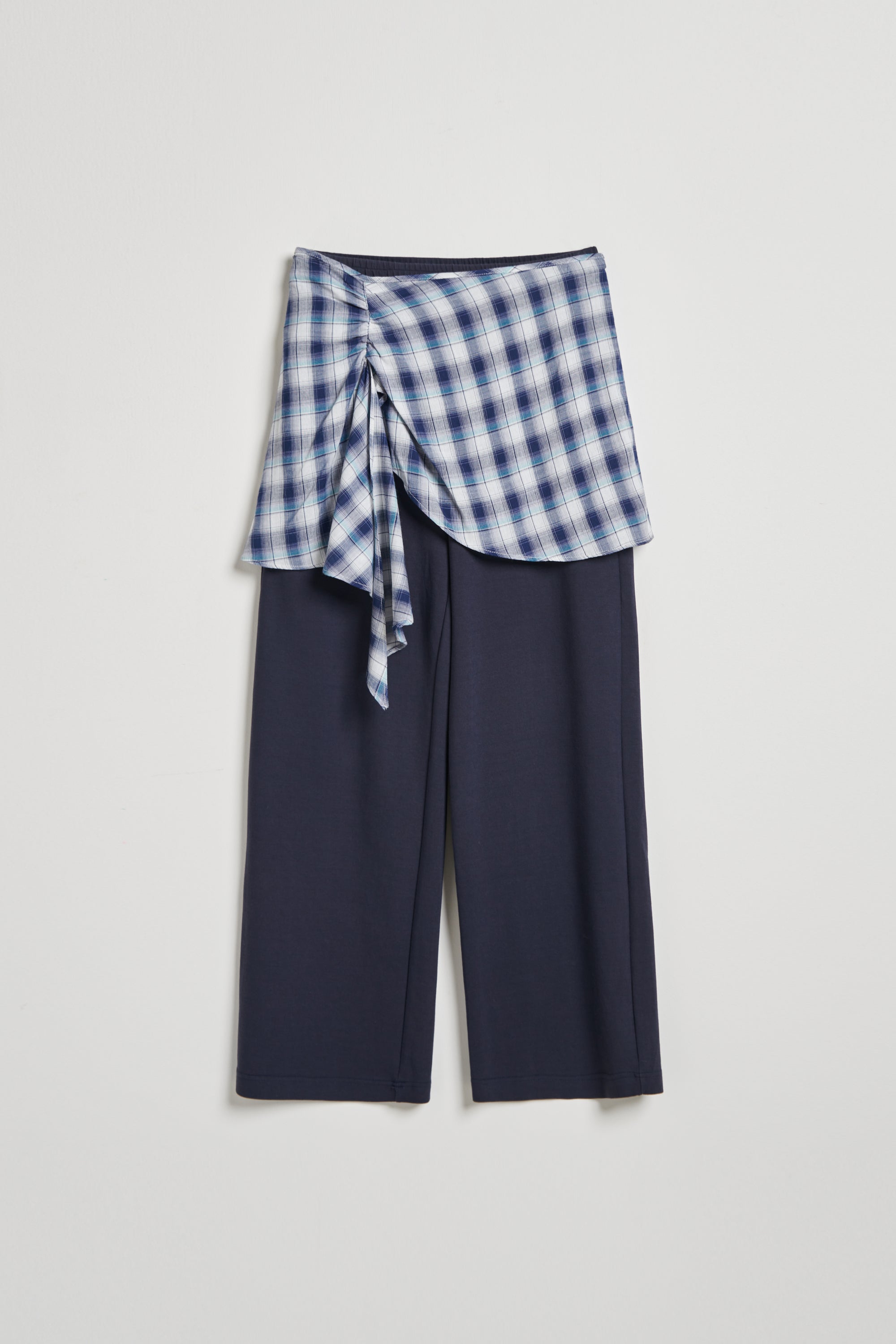 格紋裙罩直筒長褲兩件組-藏青