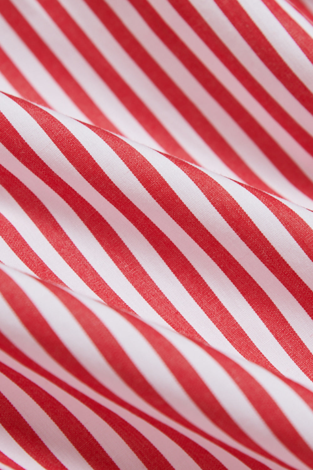 條紋配色造型袖寬長版襯衫-紅