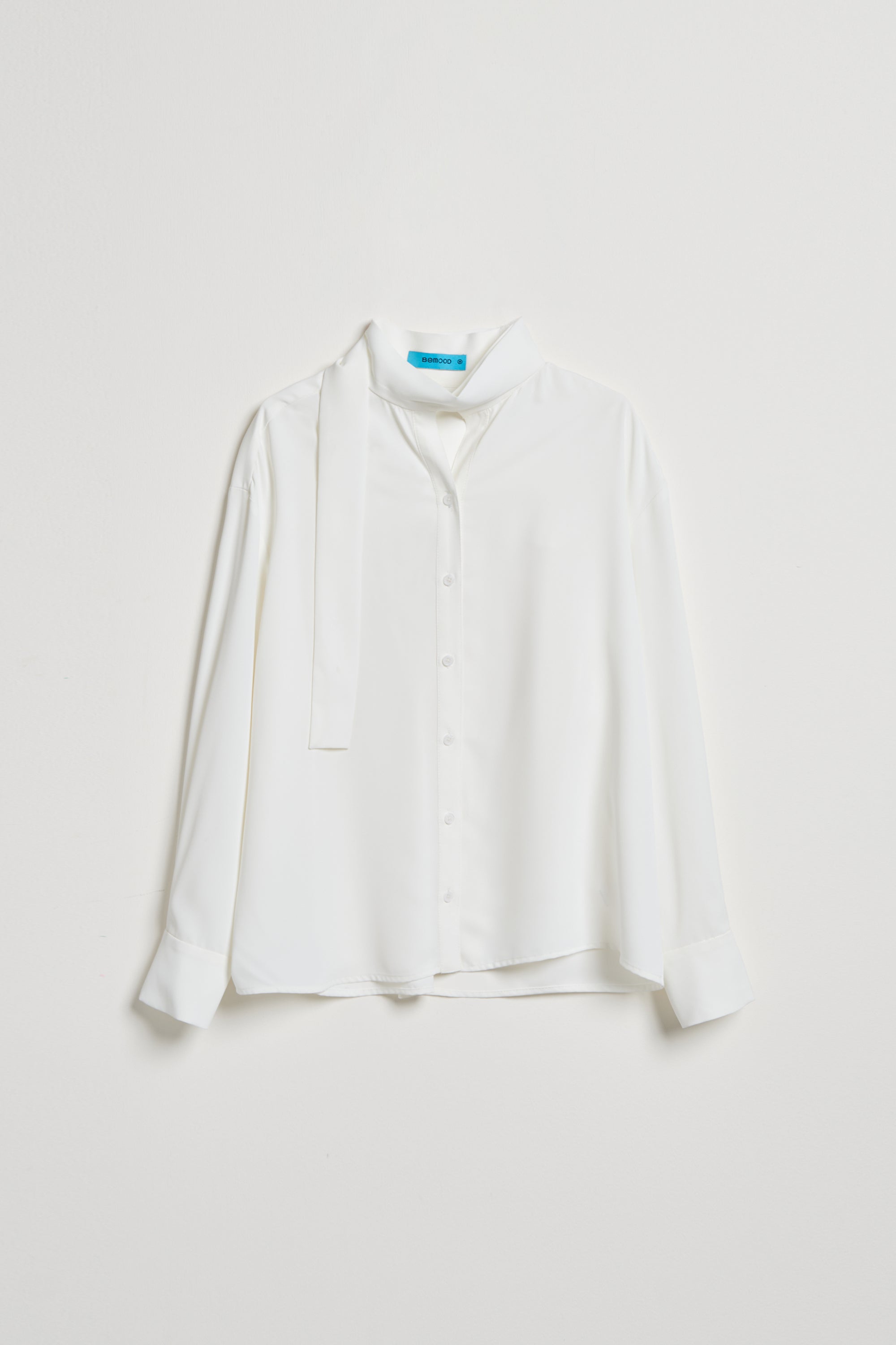 小立領繩結開襟上衣-白