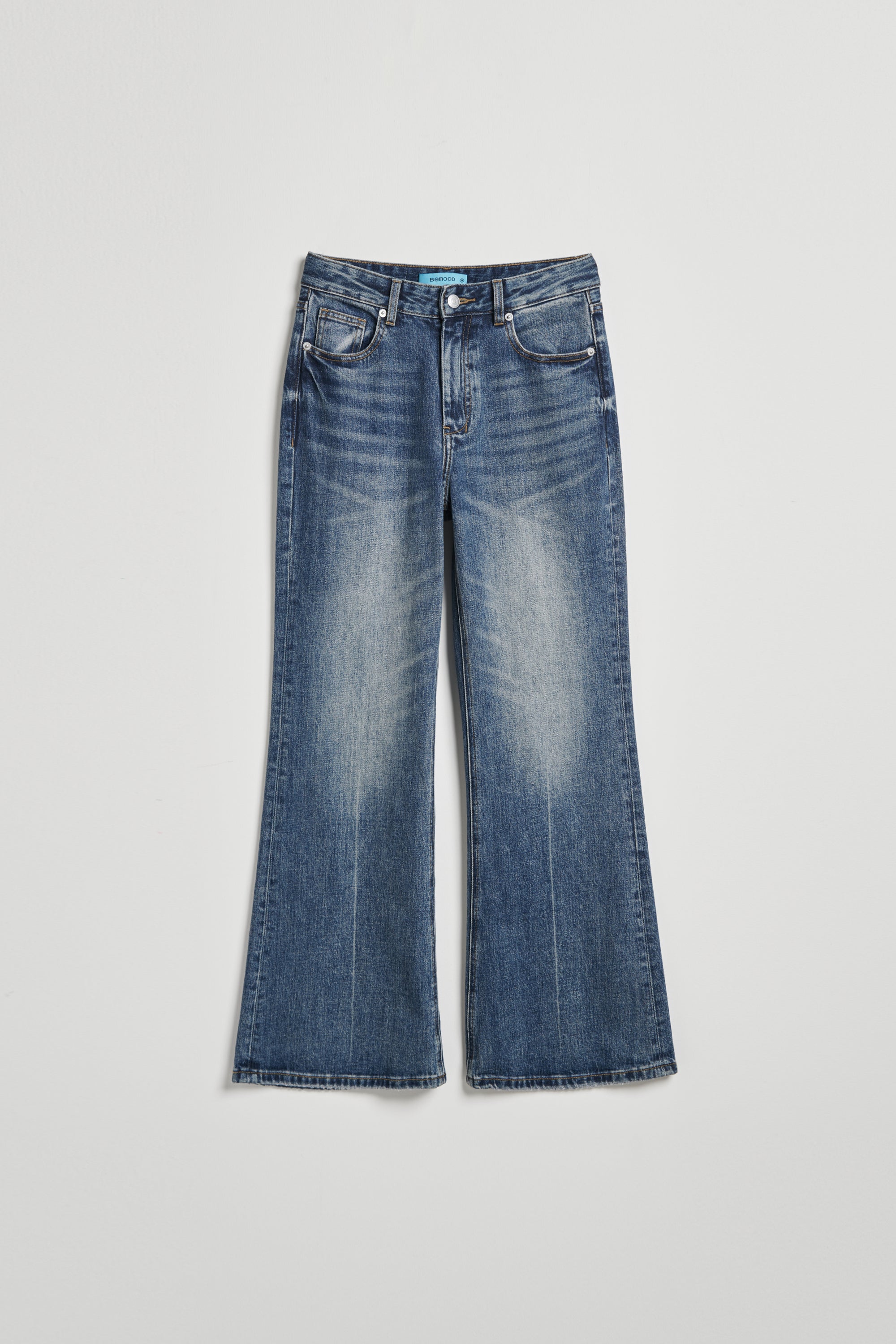 刷色水洗丹寧小喇叭褲-藍色