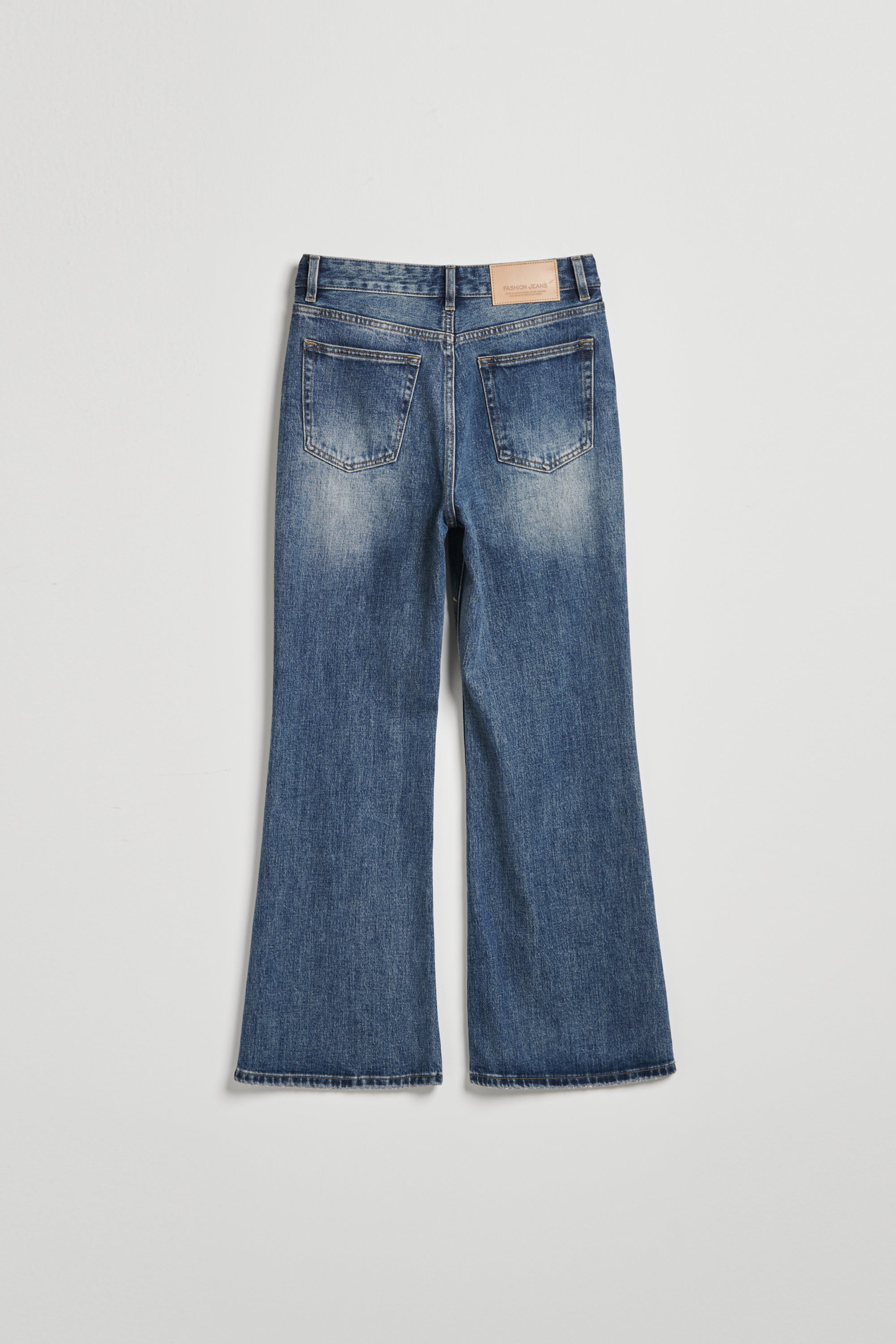 刷色水洗丹寧小喇叭褲-藍色