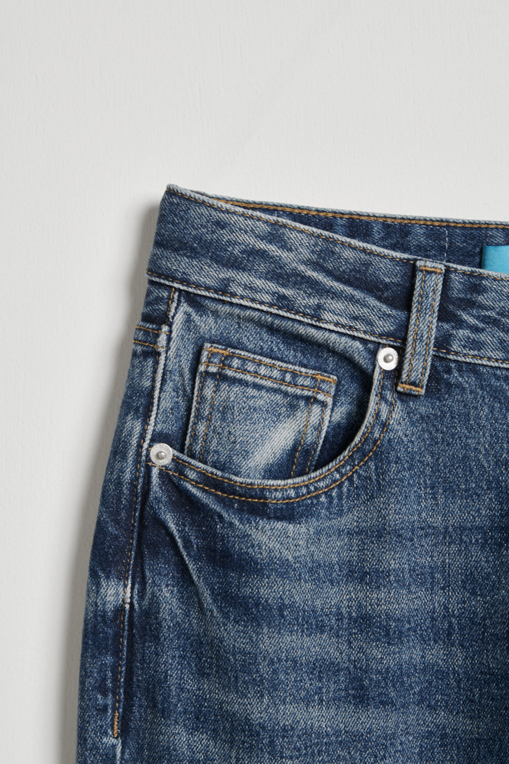 刷色水洗丹寧小喇叭褲-藍色