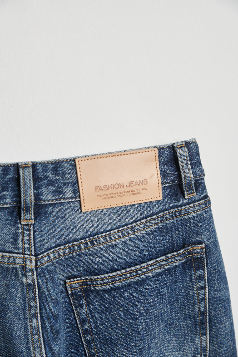 刷色水洗丹寧小喇叭褲-藍色