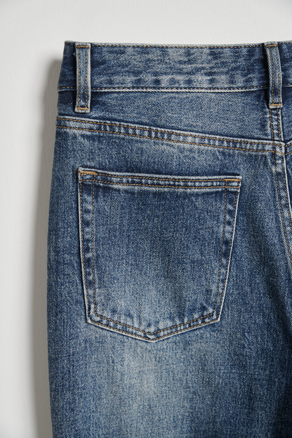 刷色水洗丹寧小喇叭褲-藍色