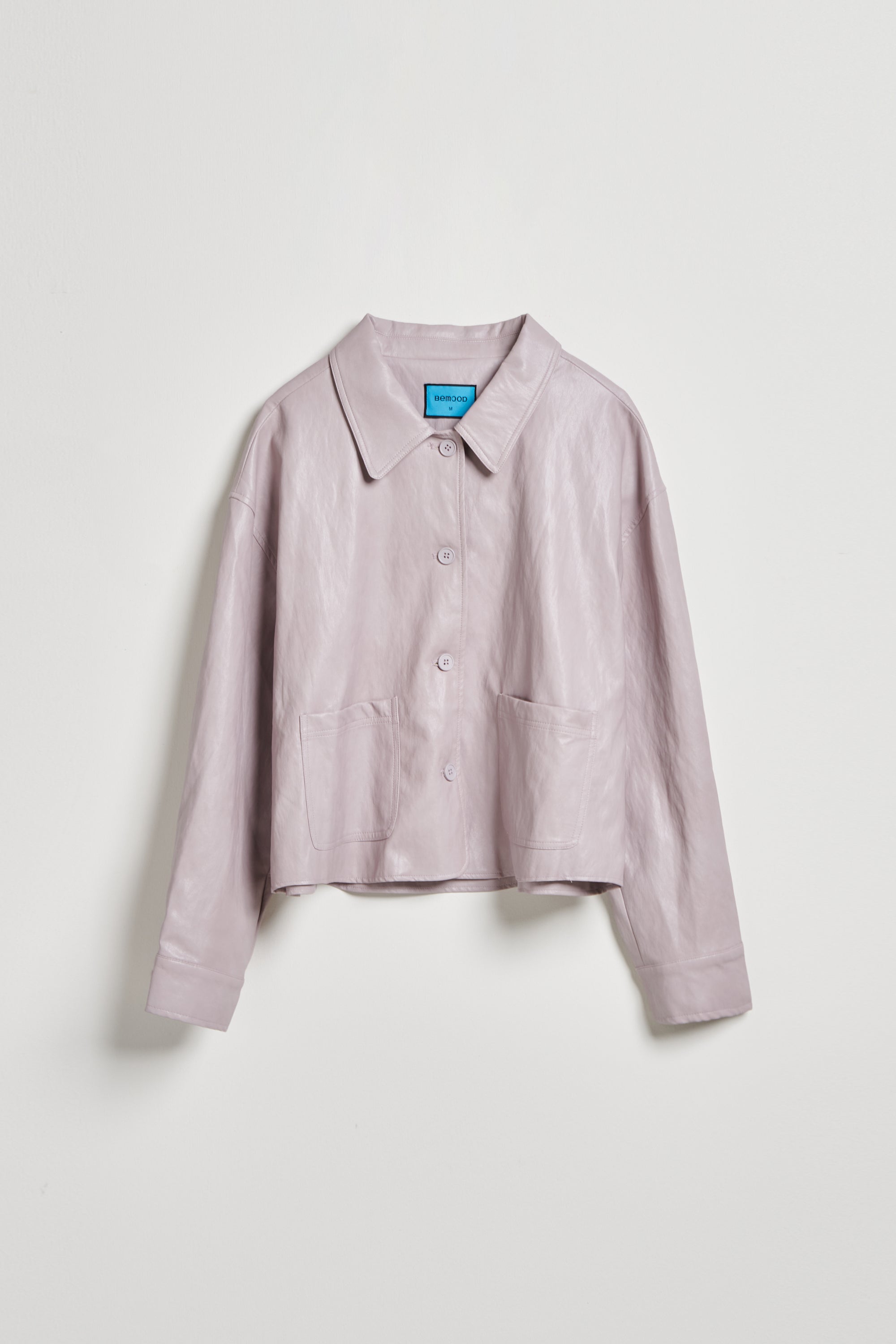 光澤質感皮革外套-粉