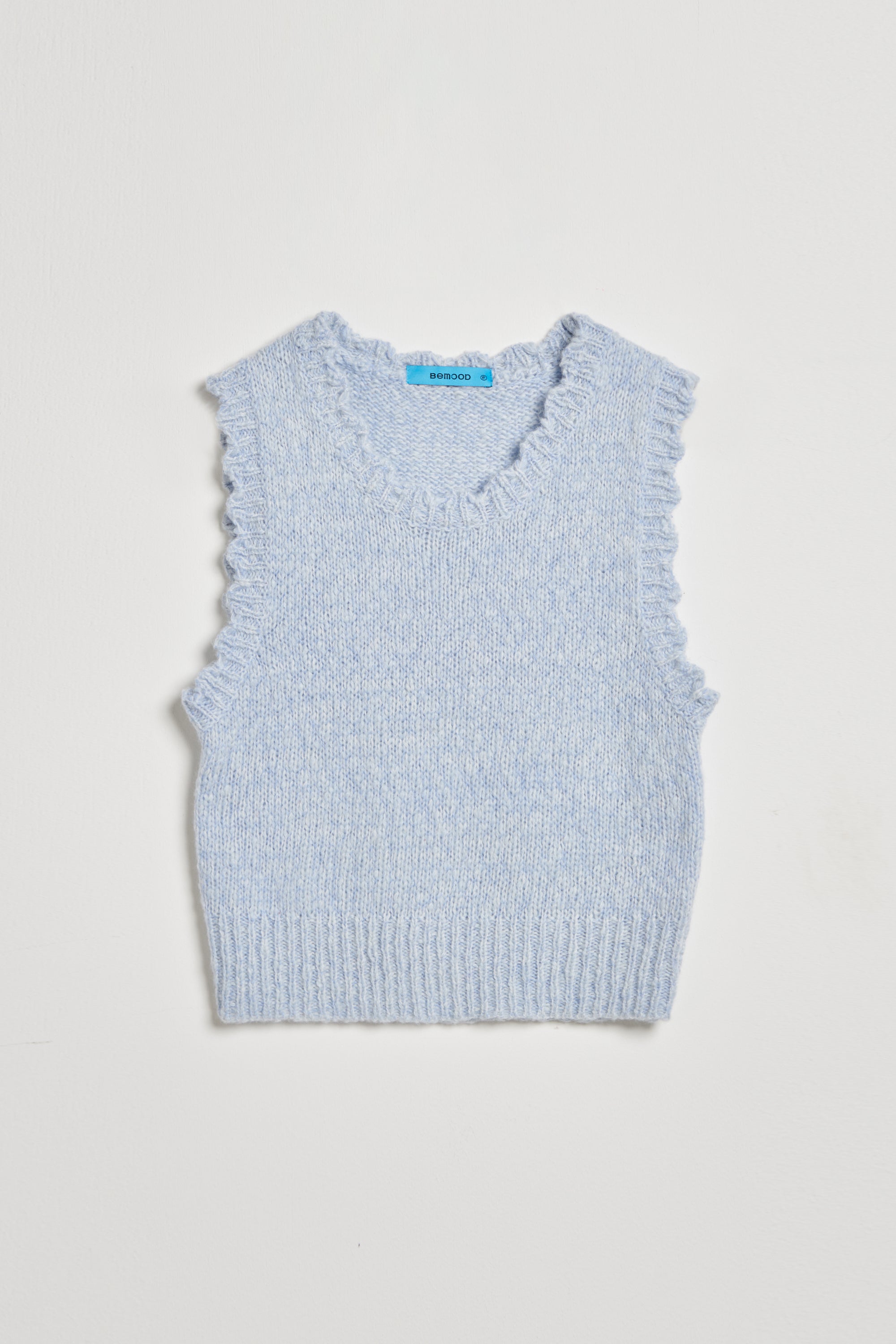 造型花邊羊毛針織背心-藍色