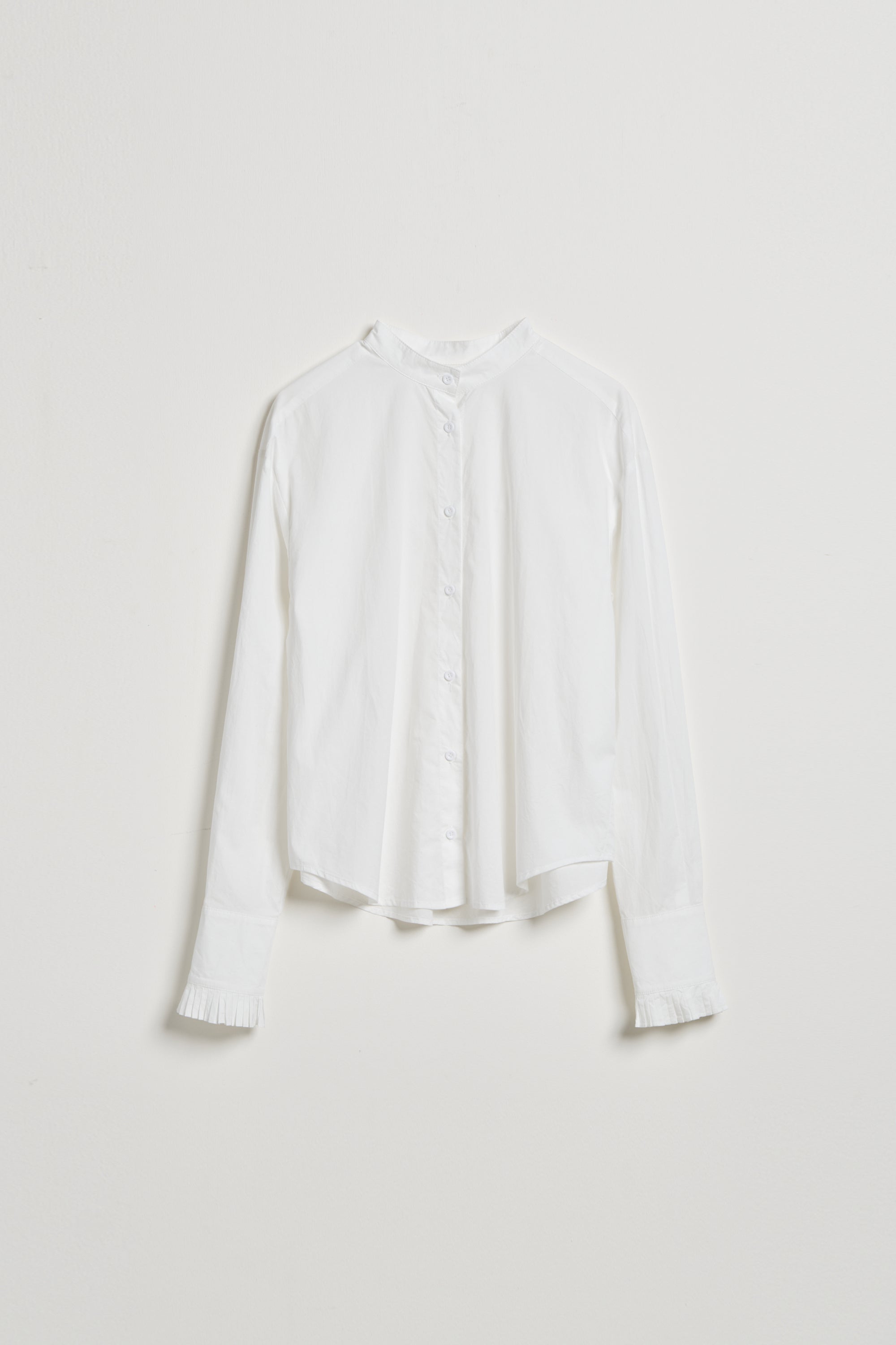 壓褶喇叭袖開襟上衣-白