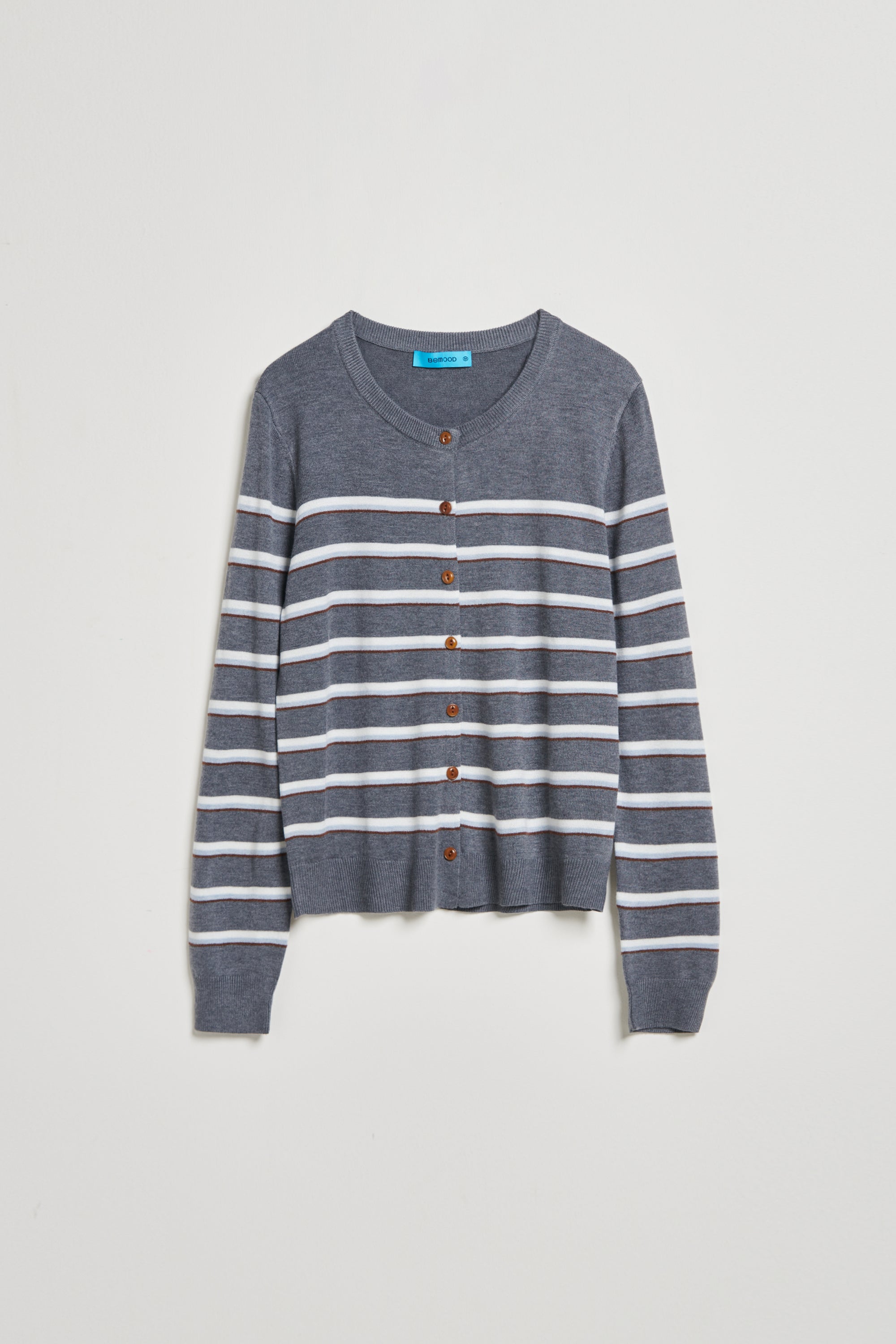 寬條紋針織開襟外套-灰