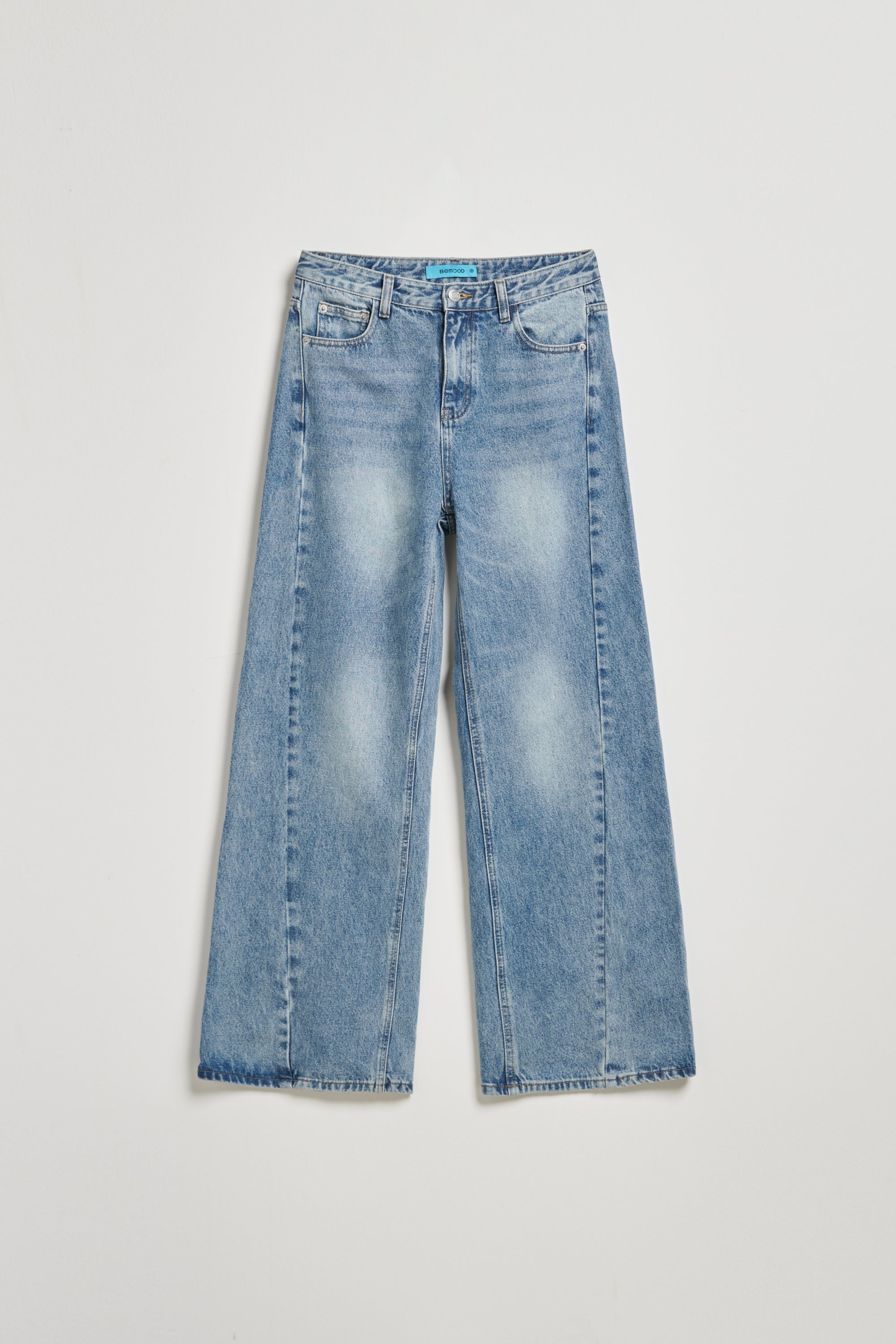 刷色低腰丹寧直筒褲-藍色