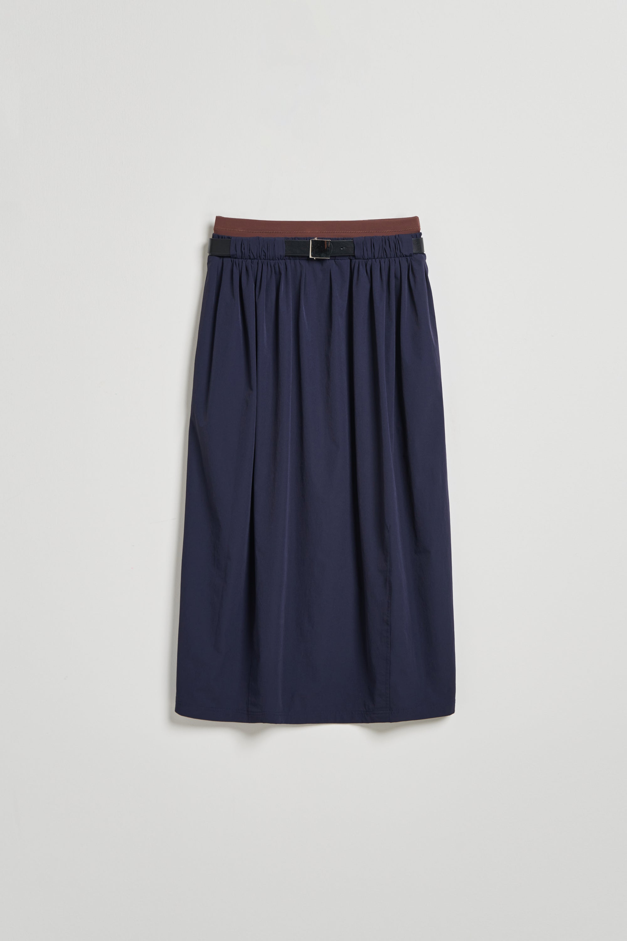 造型配色雙腰頭長裙(附造型皮帶)-藍色