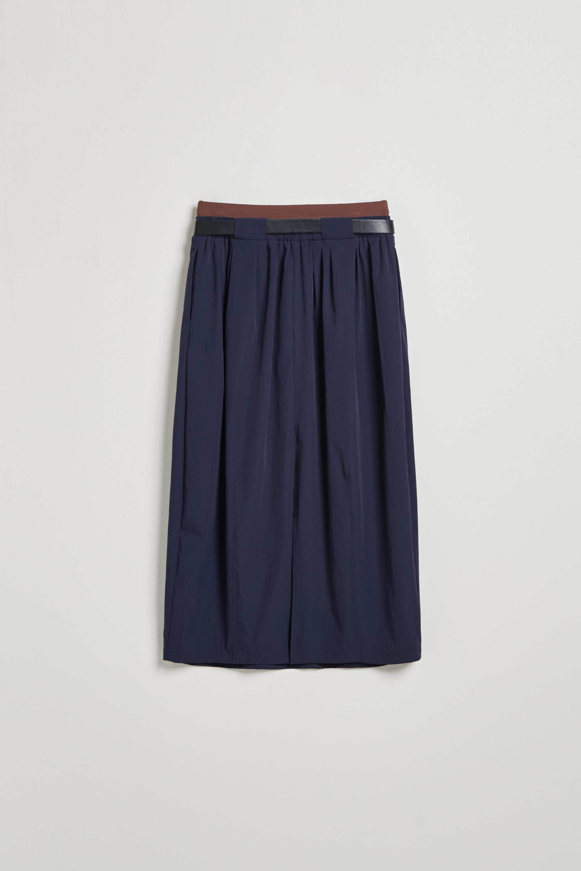 造型配色雙腰頭長裙(附造型皮帶)-藍色