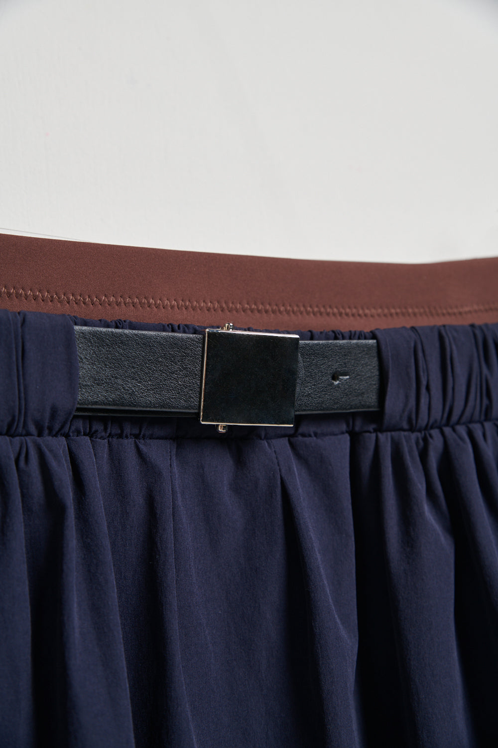 造型配色雙腰頭長裙(附造型皮帶)-藍色