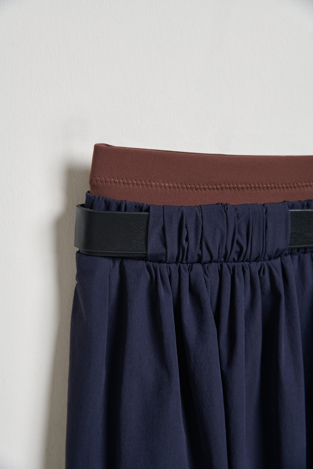 造型配色雙腰頭長裙(附造型皮帶)-藍色