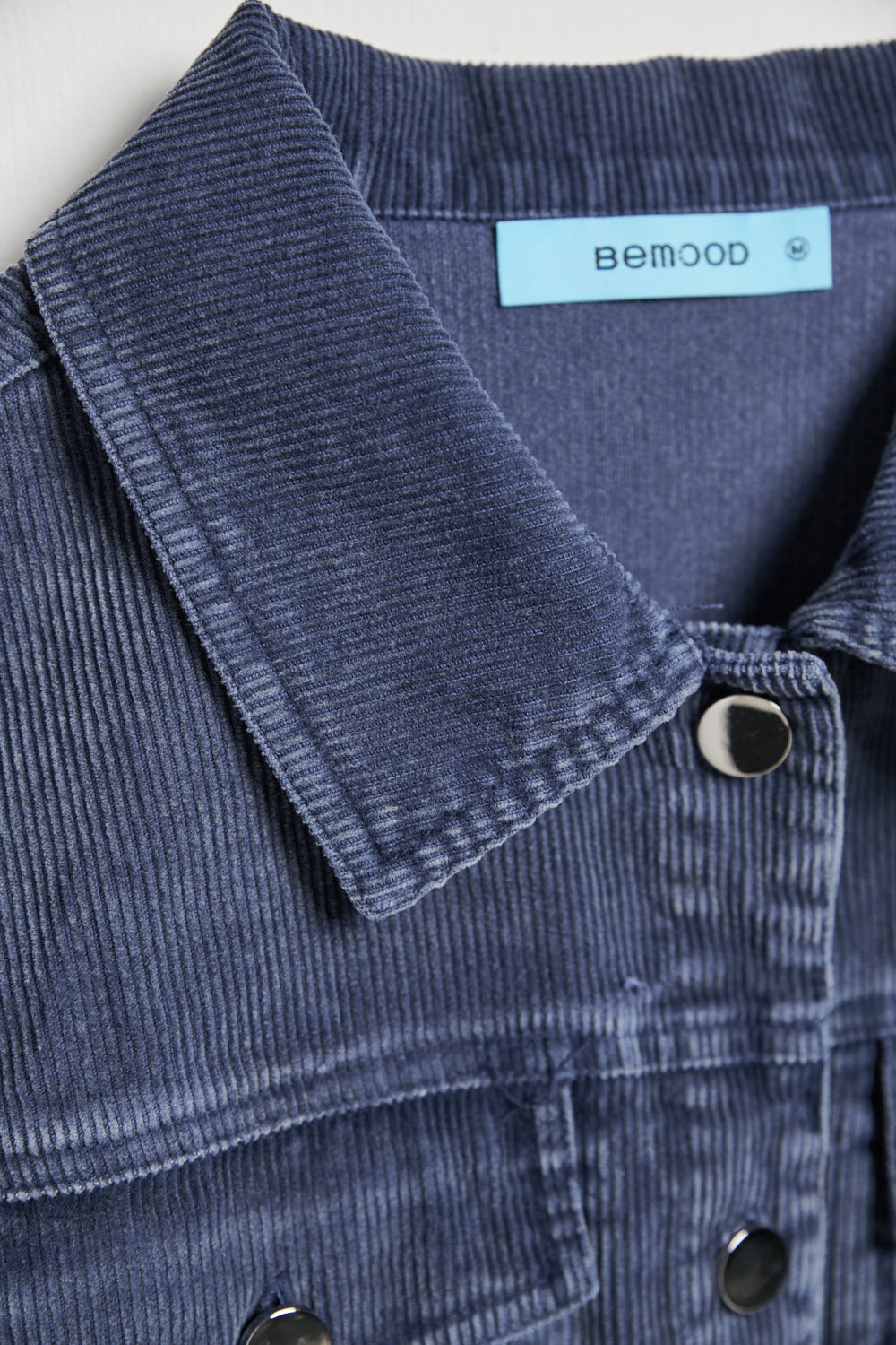 絨面直條紋理短版背心外套-藍色