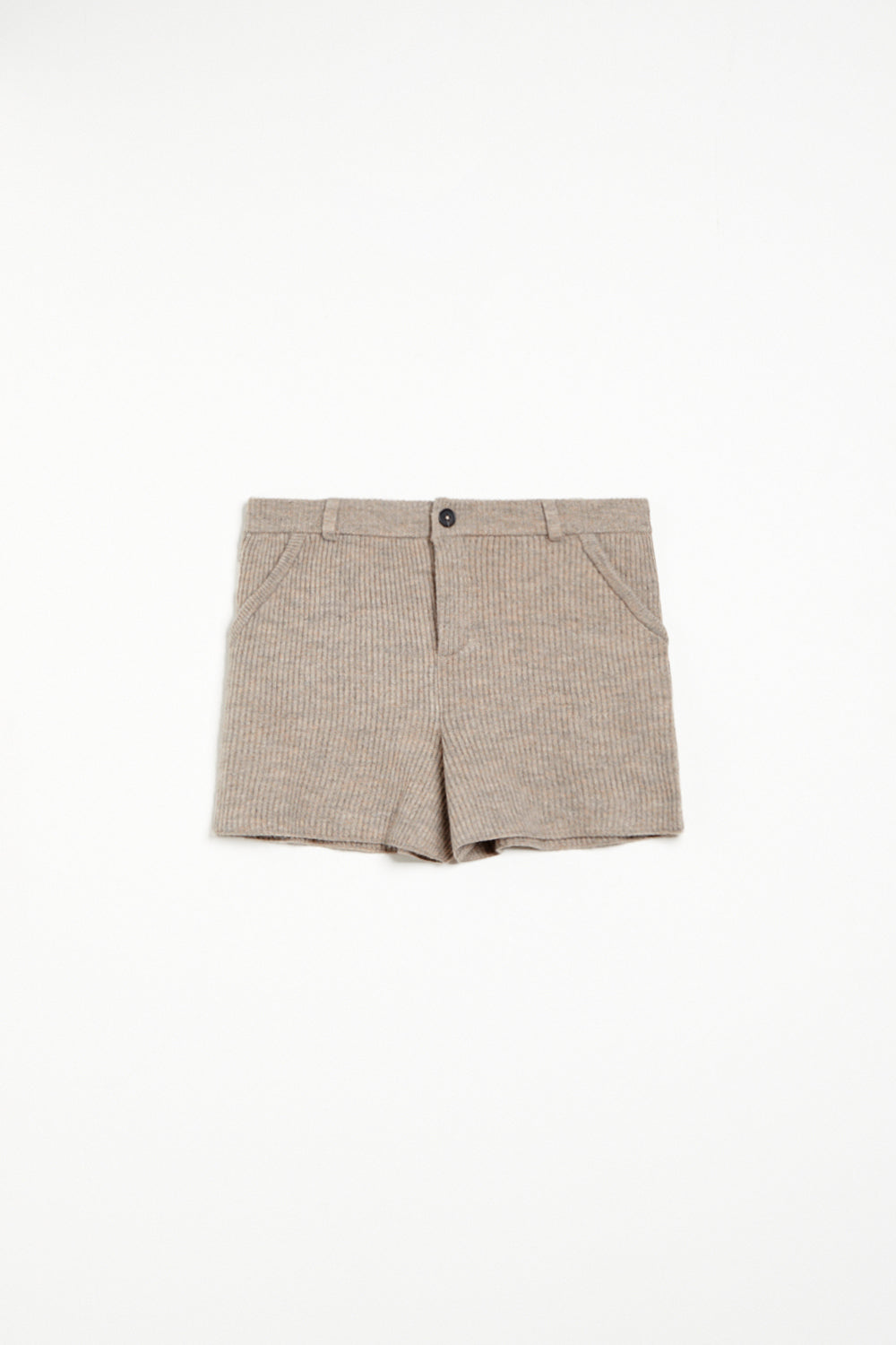 直條織紋針織短褲-駝色