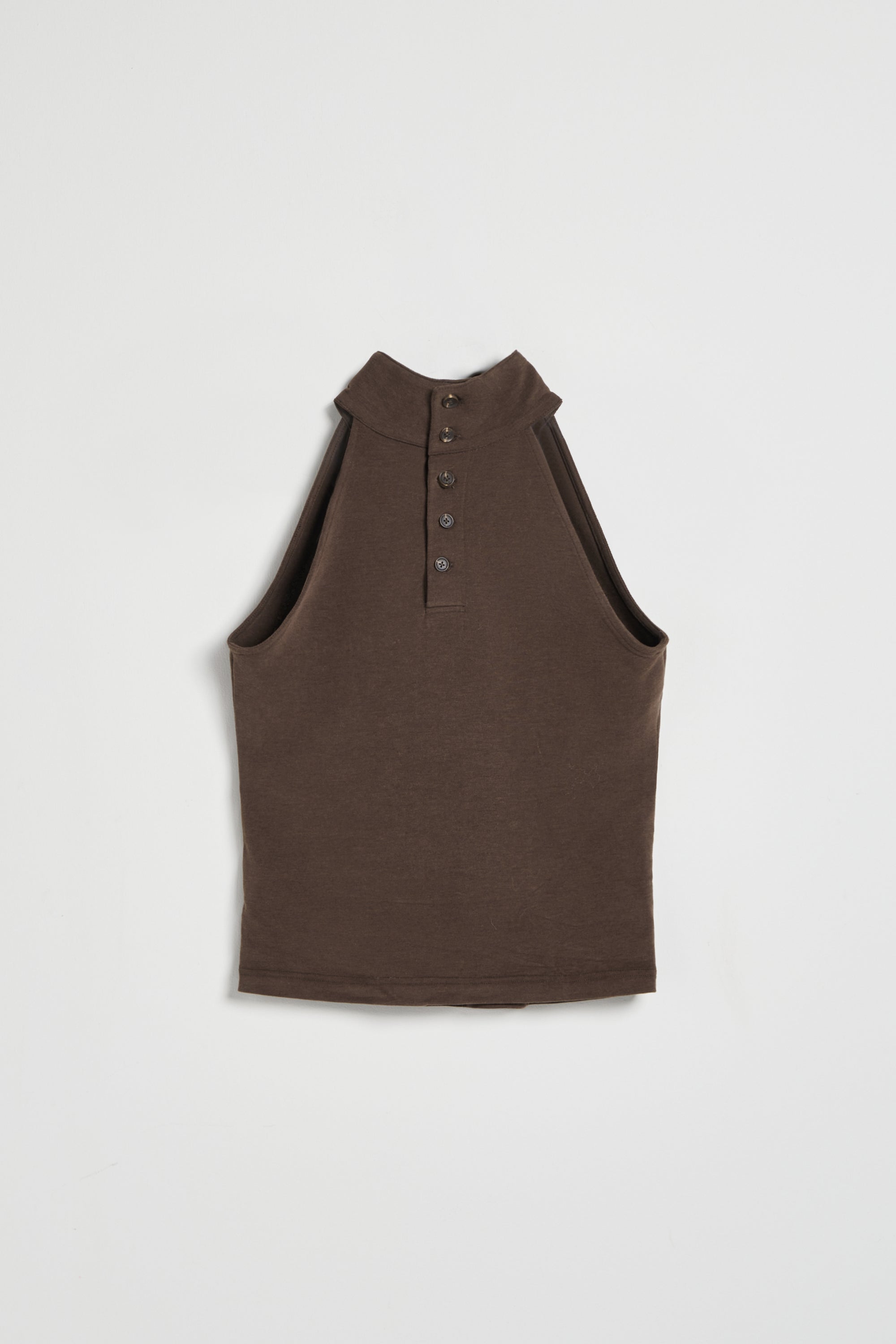 小立領削肩合身上衣-咖