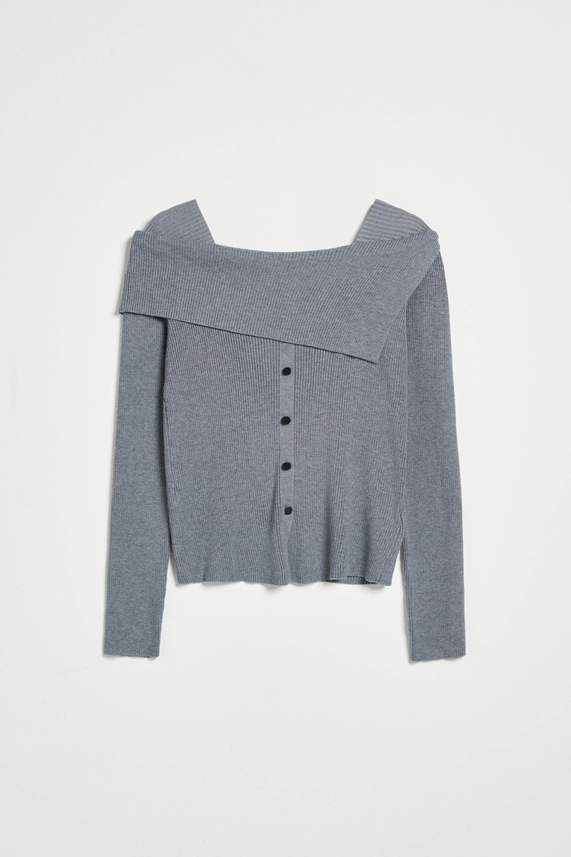 翻領裝飾釦針織毛衣-灰